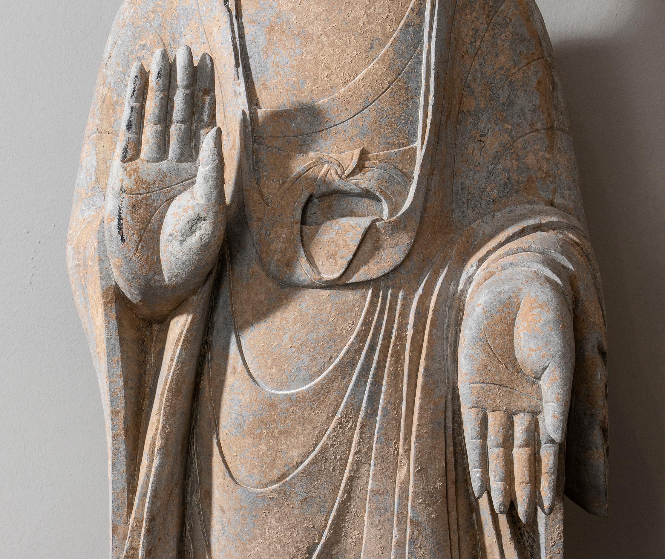 Stone Sculpture of Buddha in the style of the Tang And Wei Dynasties - Gray Figurative Sculpture by Unknown