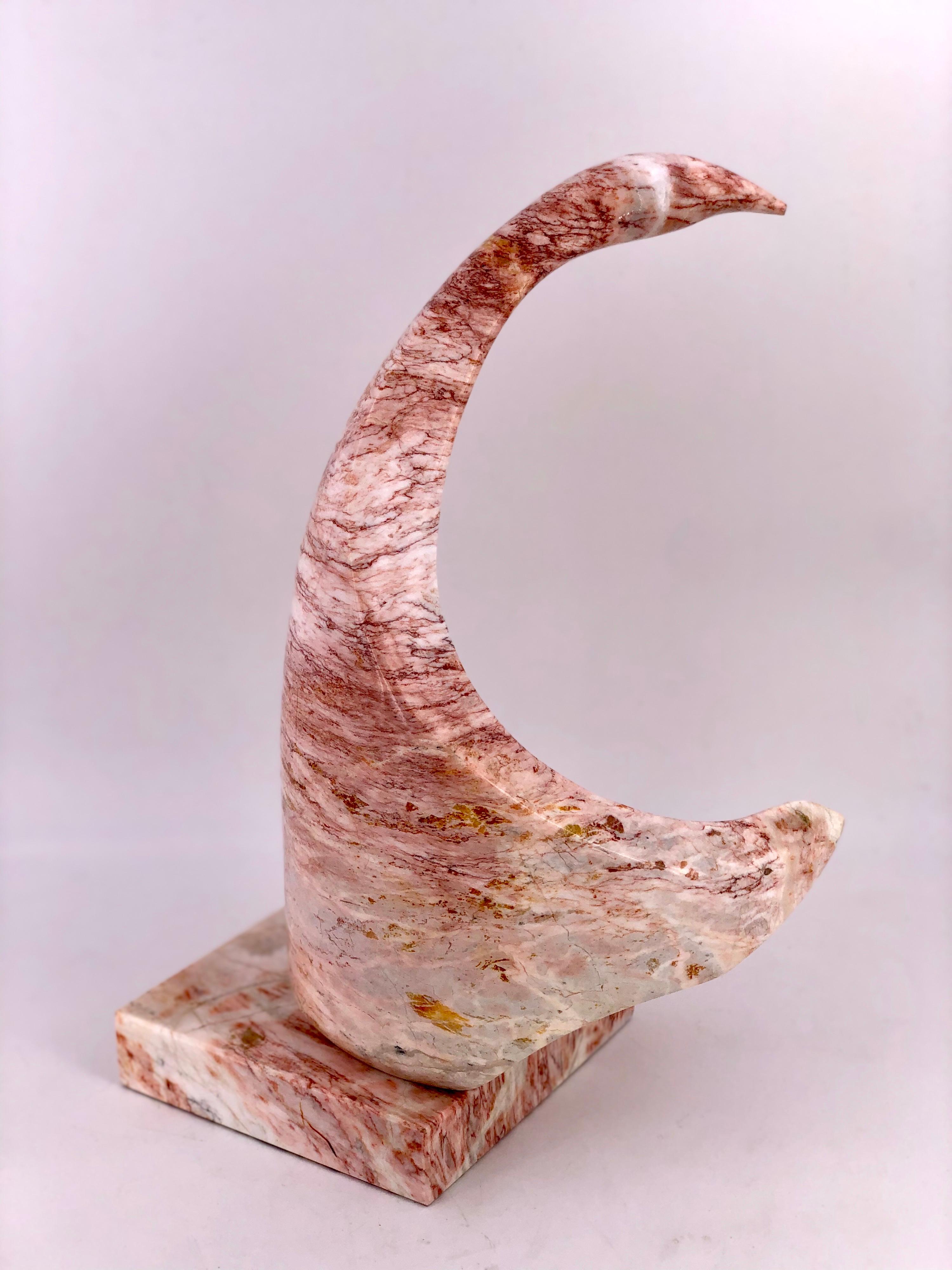 Unknown Figurative Sculpture - Striking Solid Pink Marble Abstract Bird Sculpture