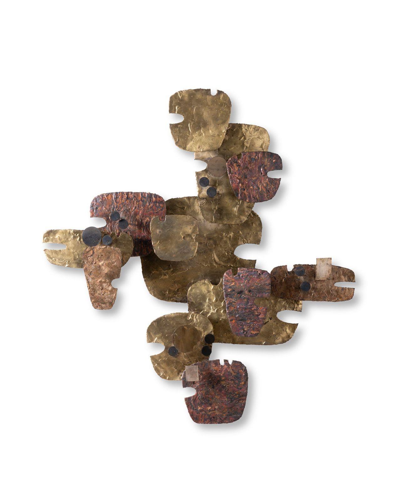 Stuart Mathews Brutalistische Wandskulptur aus gemischten Metallen Messing Bronze Kupfer – Sculpture von Unknown