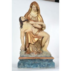 Subject In Carved Wood With Old And Golden Polychromy Representing A Pieta