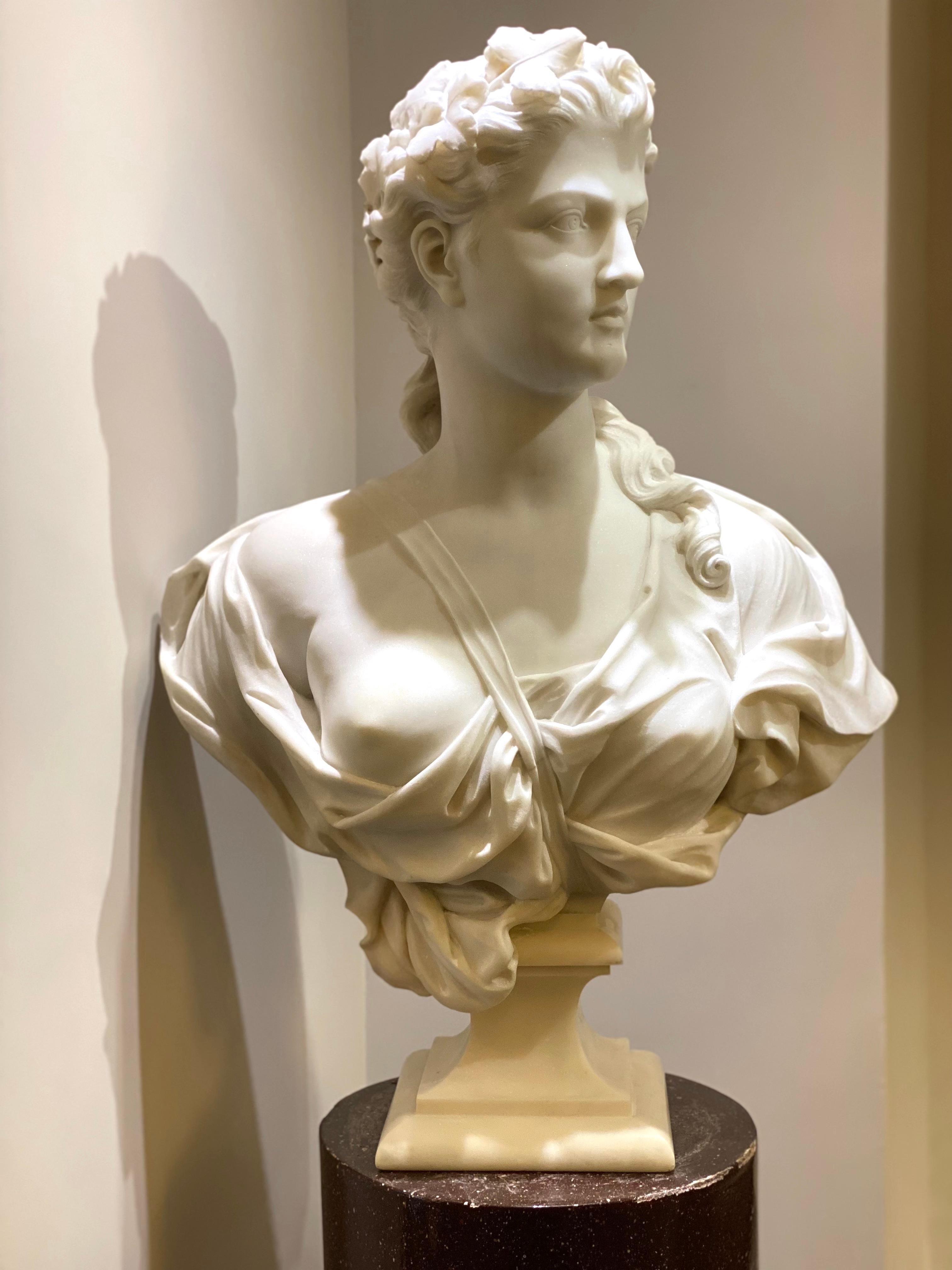 Superb Neoclassical White Marble Bust of Flora France 1850 ' For Sale 6