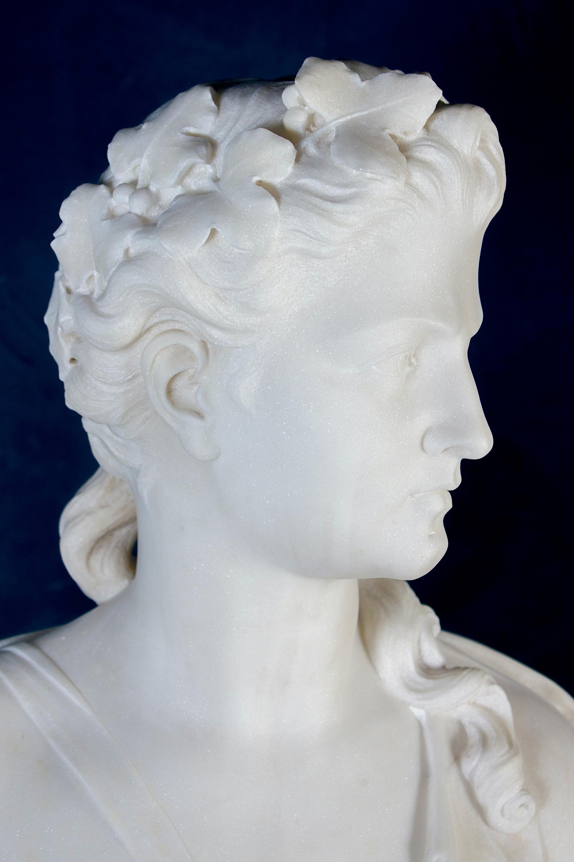 Superb Neoclassical White Marble Bust of Flora France 1850 ' For Sale 9