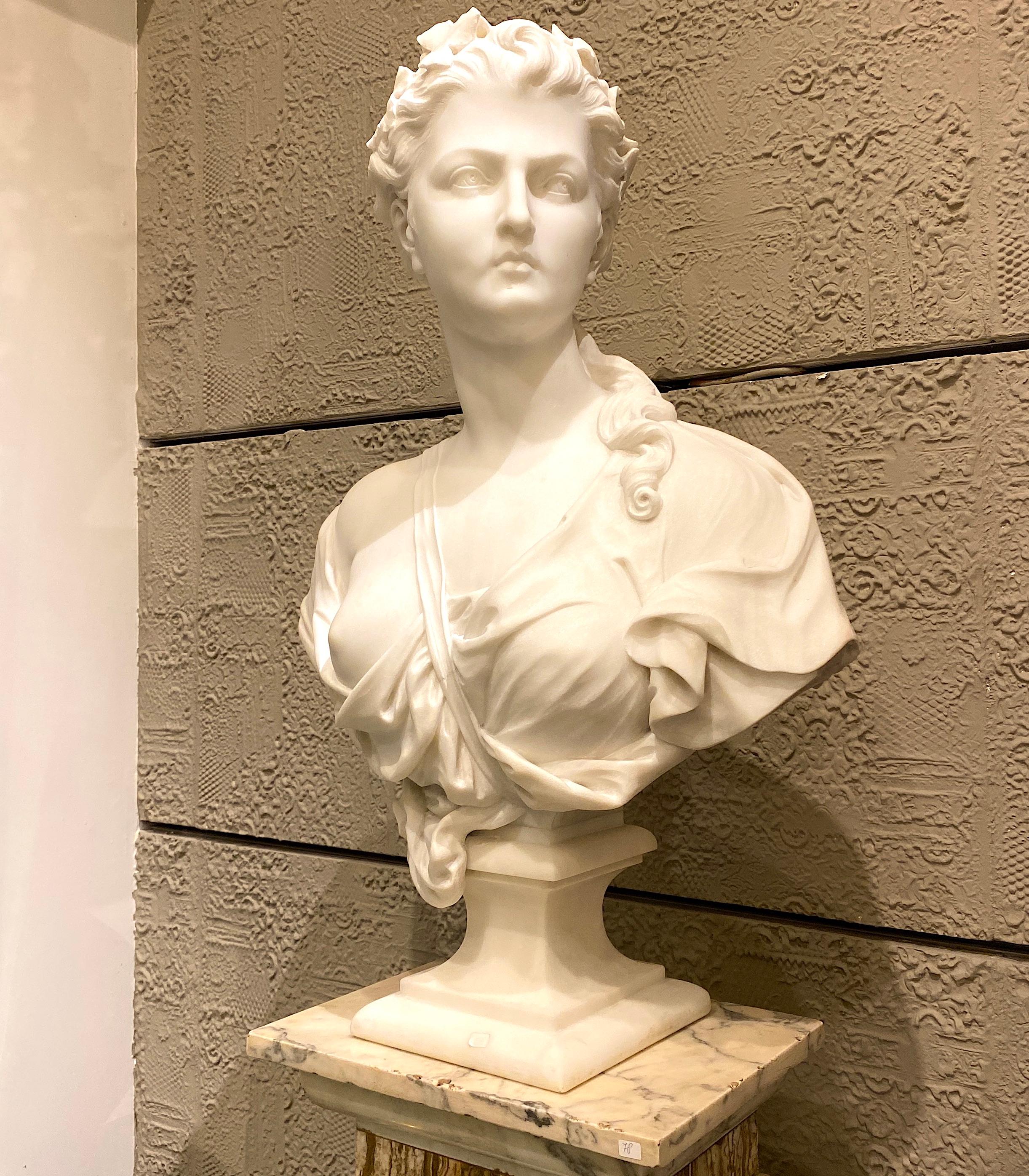 Superb Neoclassical White Marble Bust of Flora France 1850 ' For Sale 1