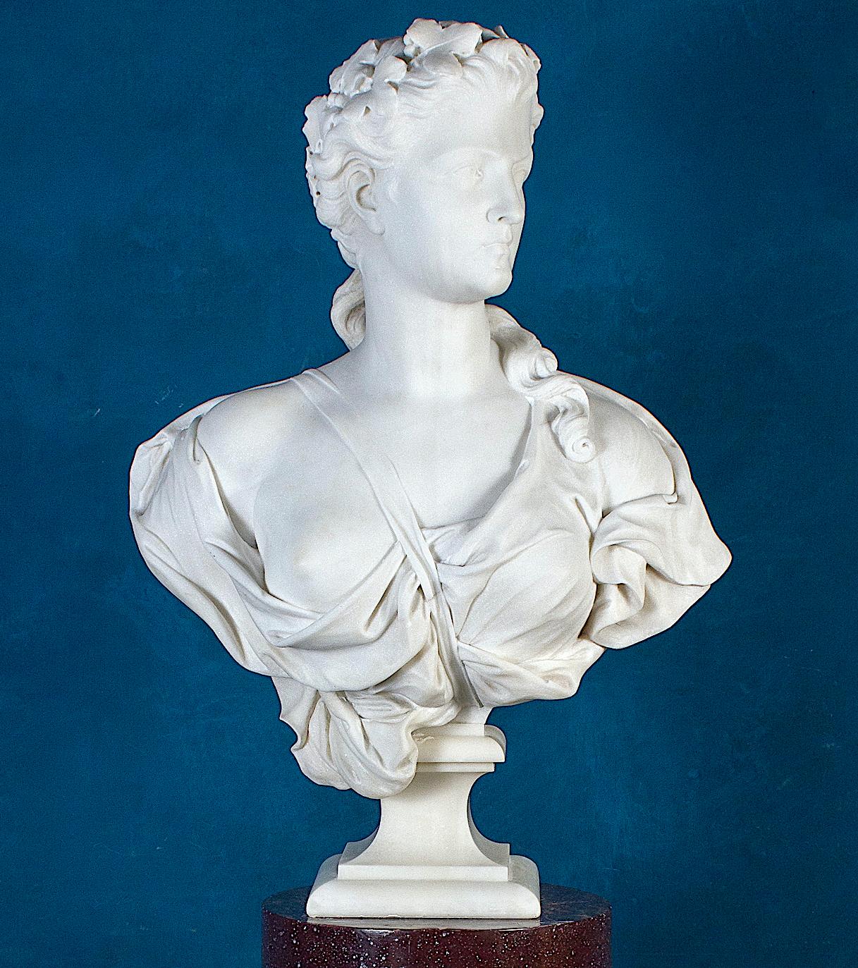 Superb Neoclassical White Marble Bust of Flora France 1850 '
