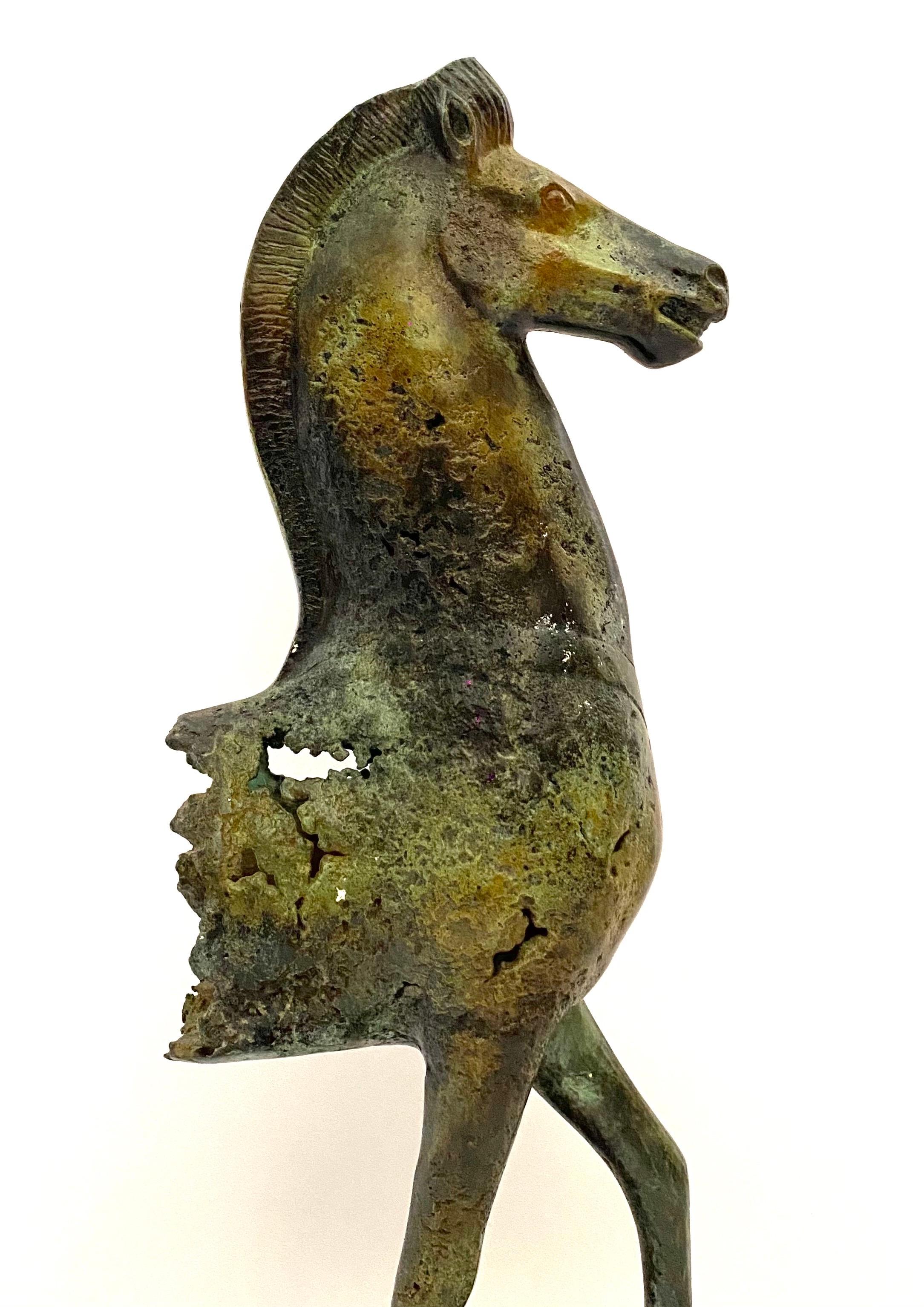Unknown Figurative Sculpture - Surrealist Equine Bronze Sculpture Modernist Etruscan Half Horse Marble Base