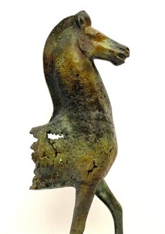 Surrealist Equine Bronze Sculpture Modernist Etruscan Half Horse Marble Base