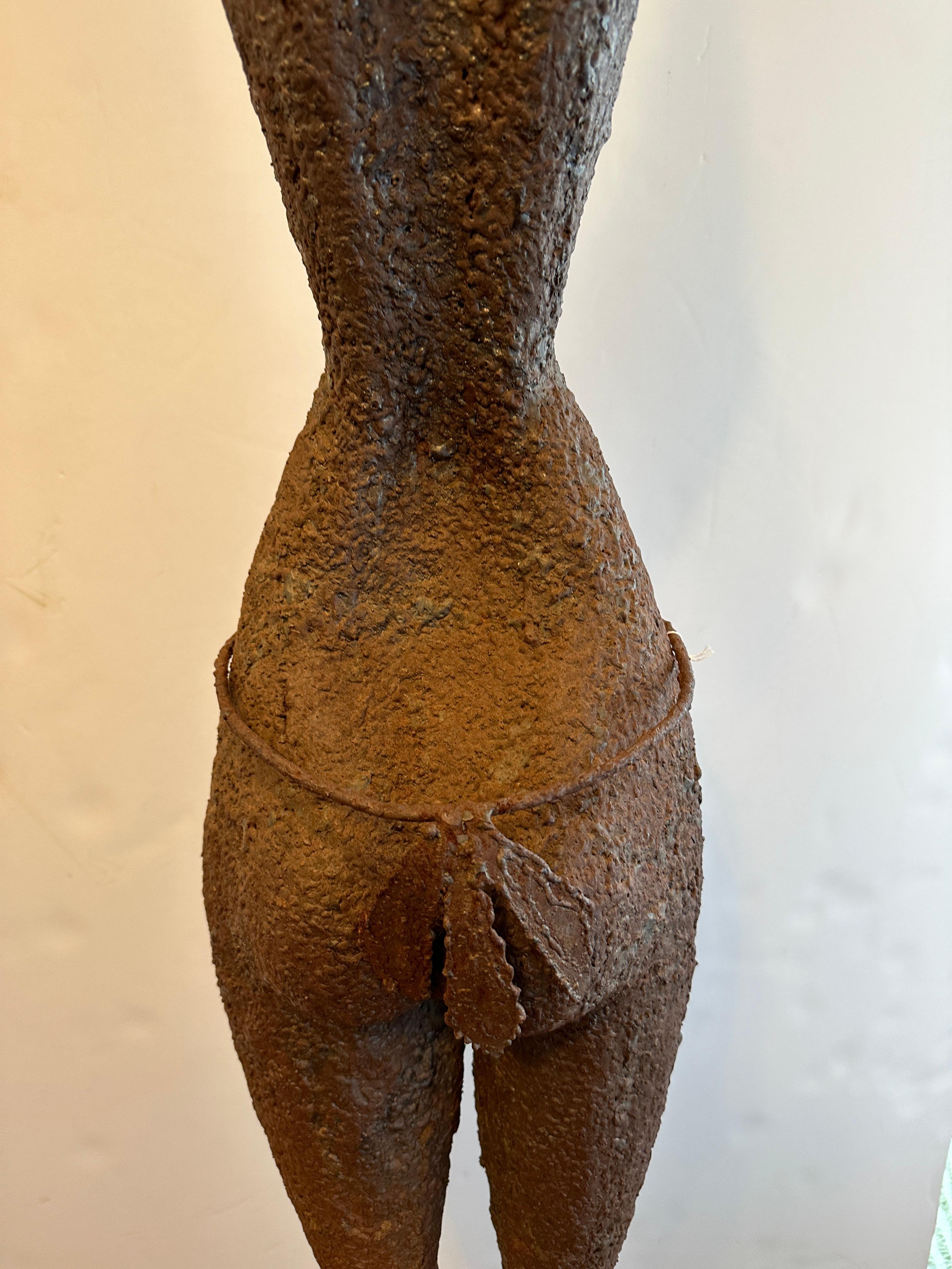 Modern Tall Life Size Alien Iron Statue on a Round Concrete Base 5