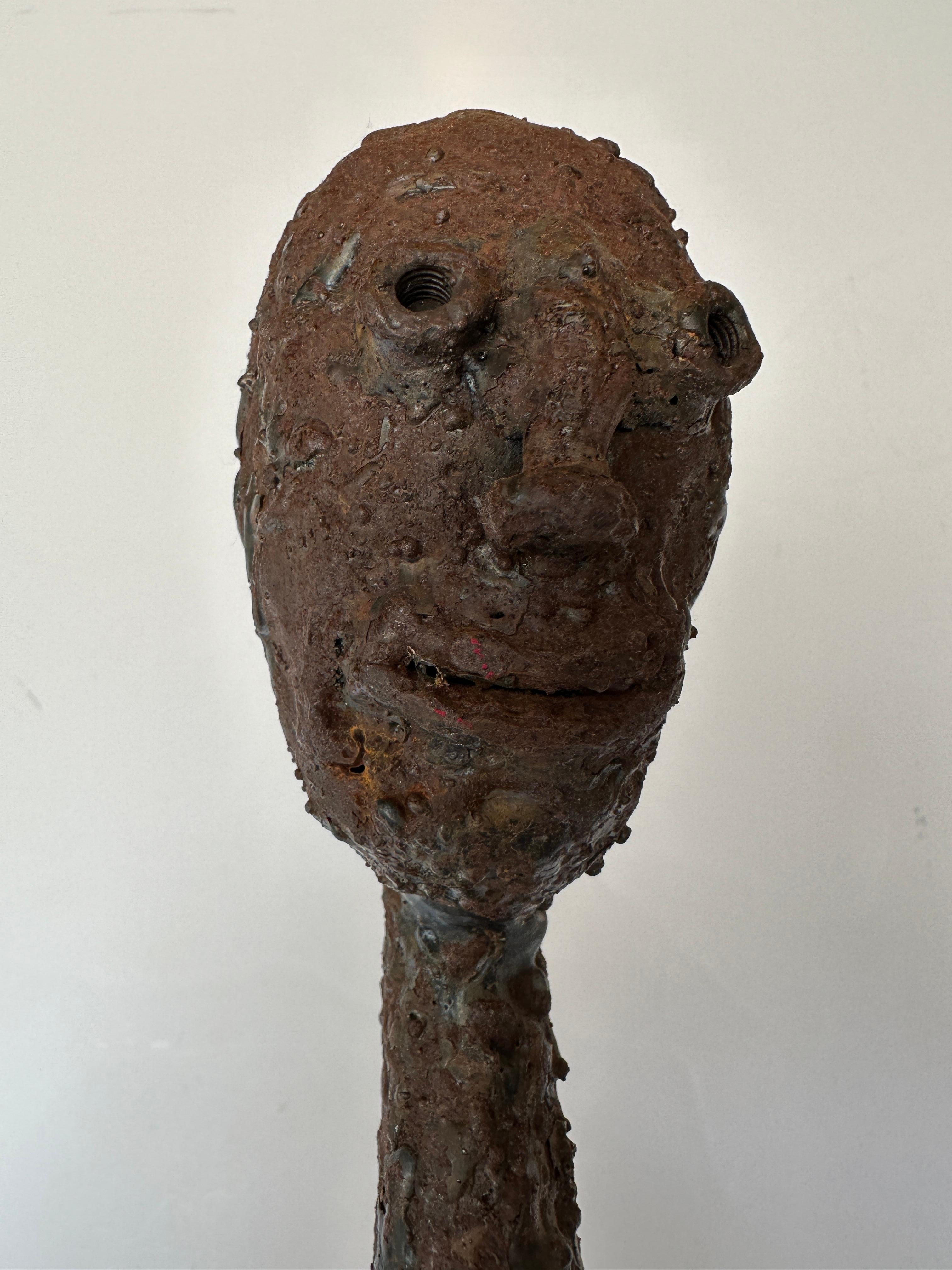 Modern Tall Life Size Alien Iron Statue on a Round Concrete Base 6