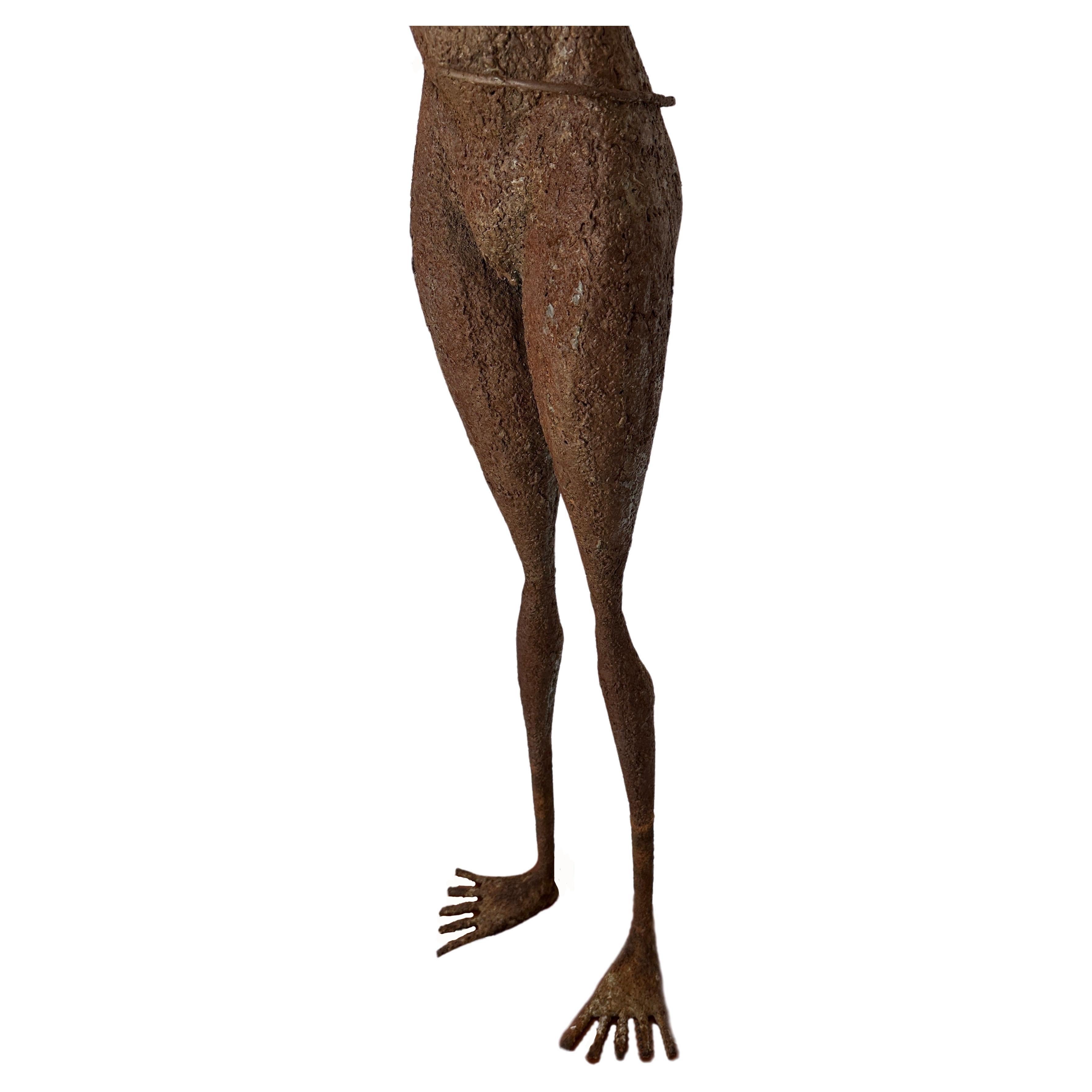 Modern Tall Life Size Alien Iron Statue on a Round Concrete Base - Sculpture by Unknown