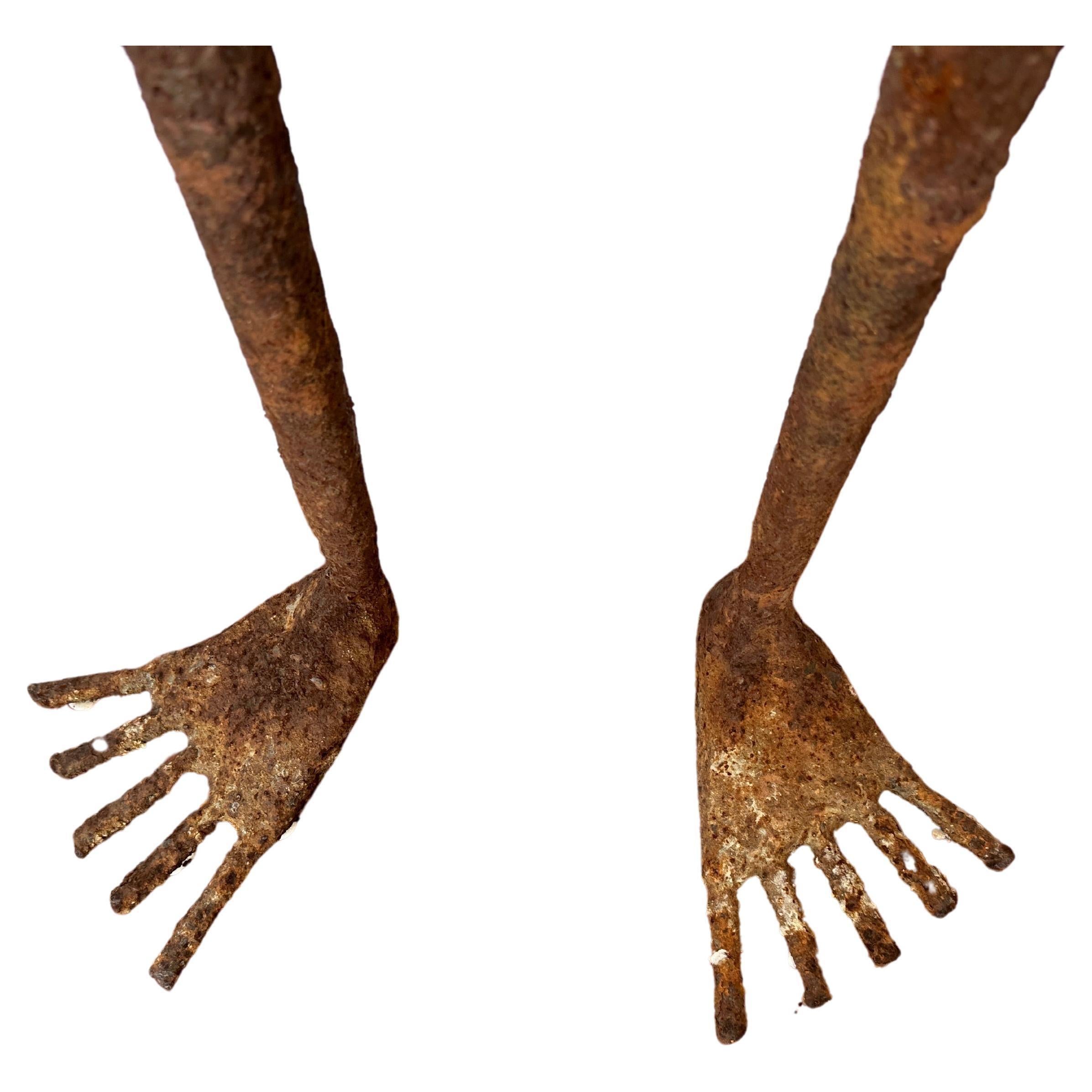 Modern Tall Life Size Alien Iron Statue on a Round Concrete Base - Outsider Art Sculpture by Unknown