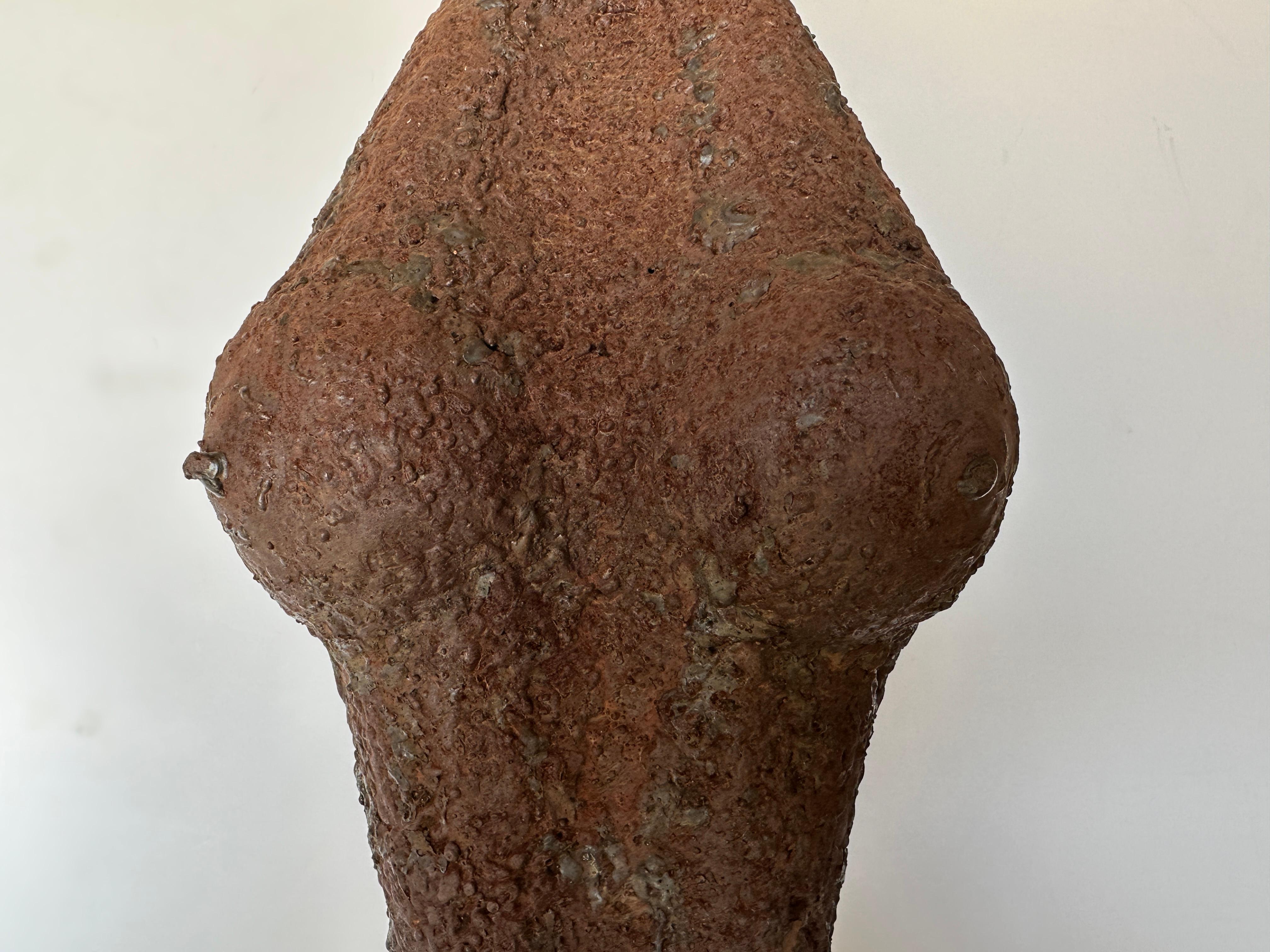 Modern Tall Life Size Alien Iron Statue on a Round Concrete Base 2