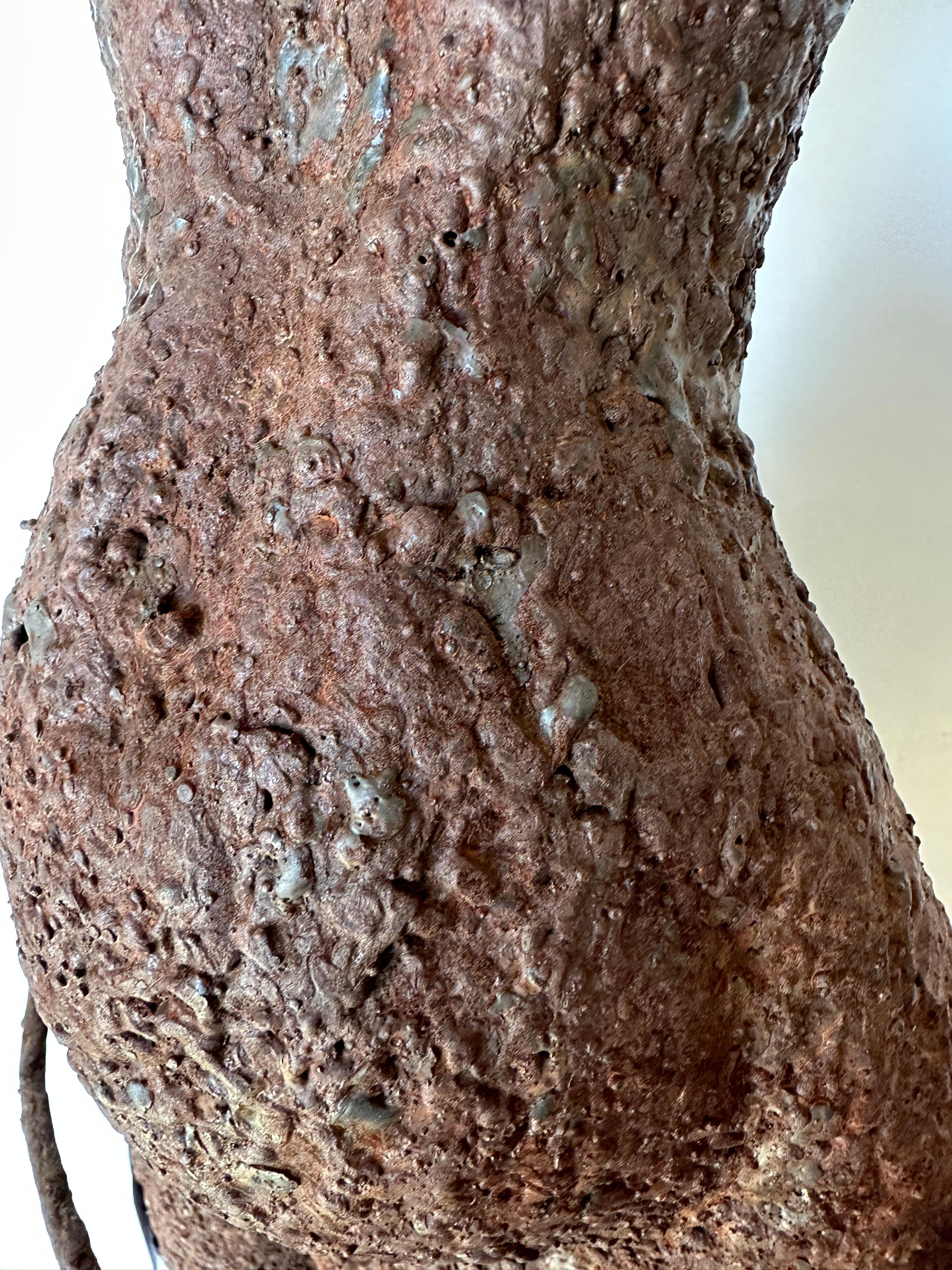 Modern Tall Life Size Alien Iron Statue on a Round Concrete Base 3