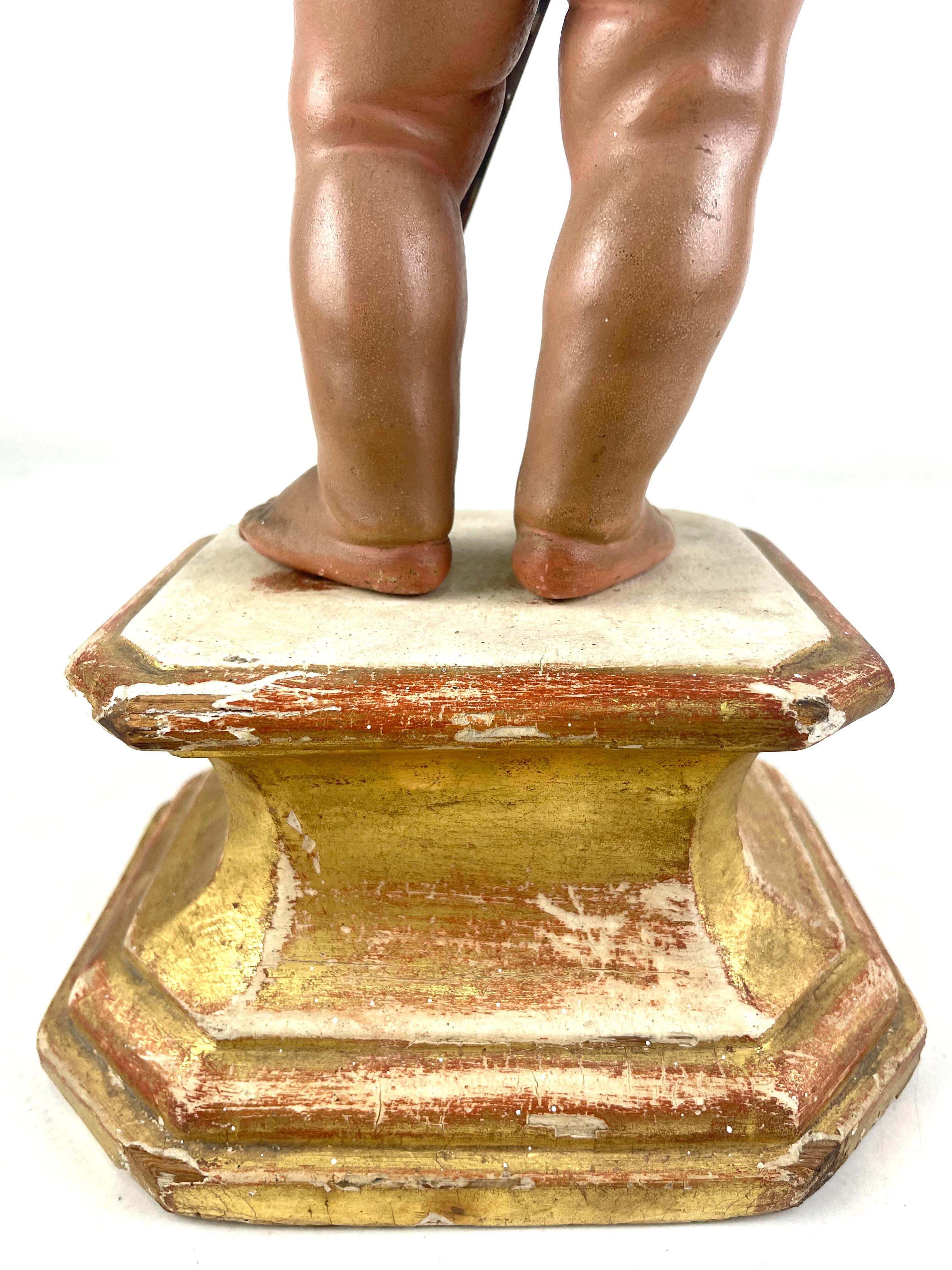 Talla Antigua de San Juan Bautista Niño con Cruz de Plata  – Siglo XVIII/XIX For Sale 9