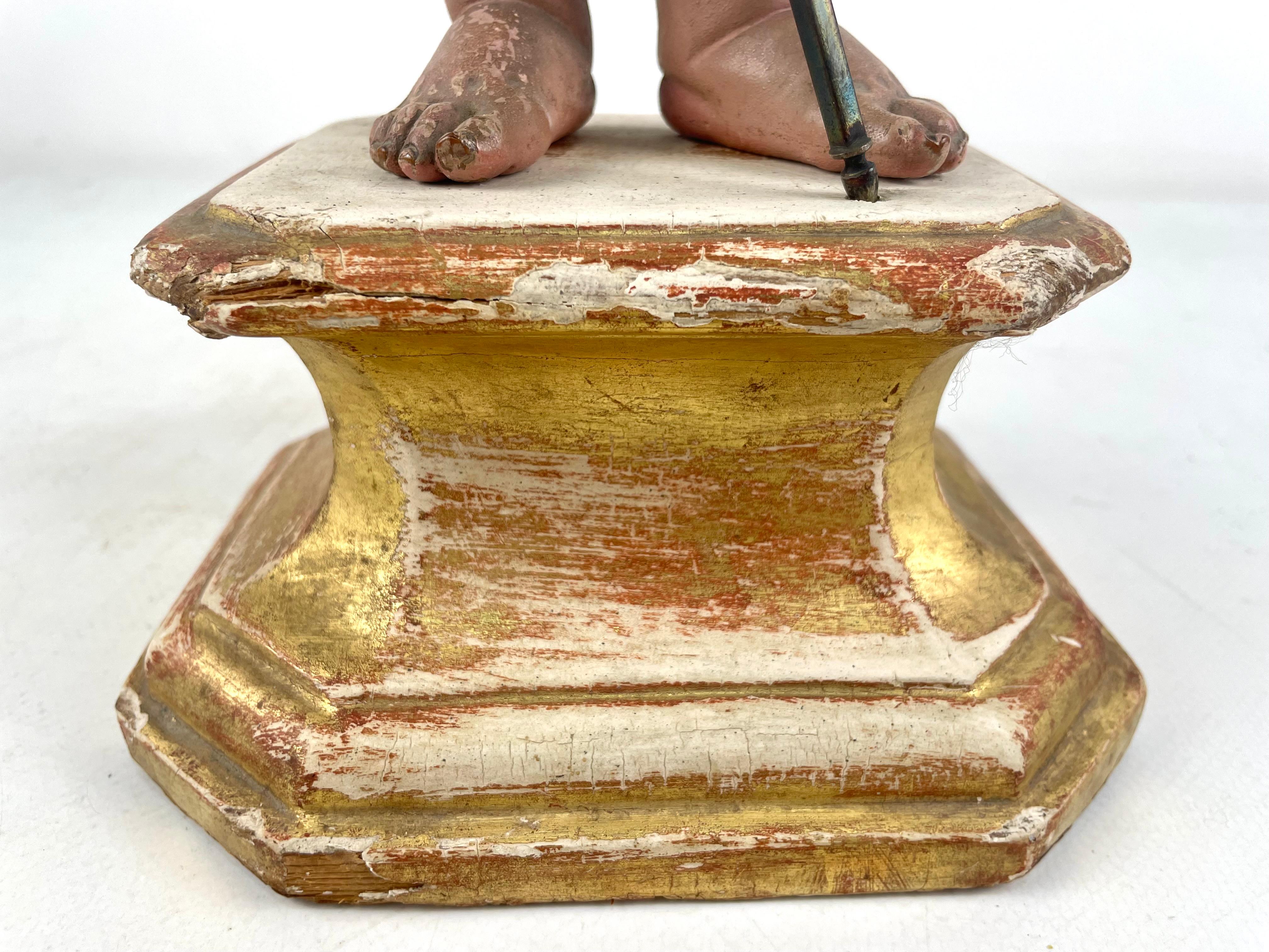 Talla Antigua de San Juan Bautista Niño con Cruz de Plata  – Siglo XVIII/XIX For Sale 10