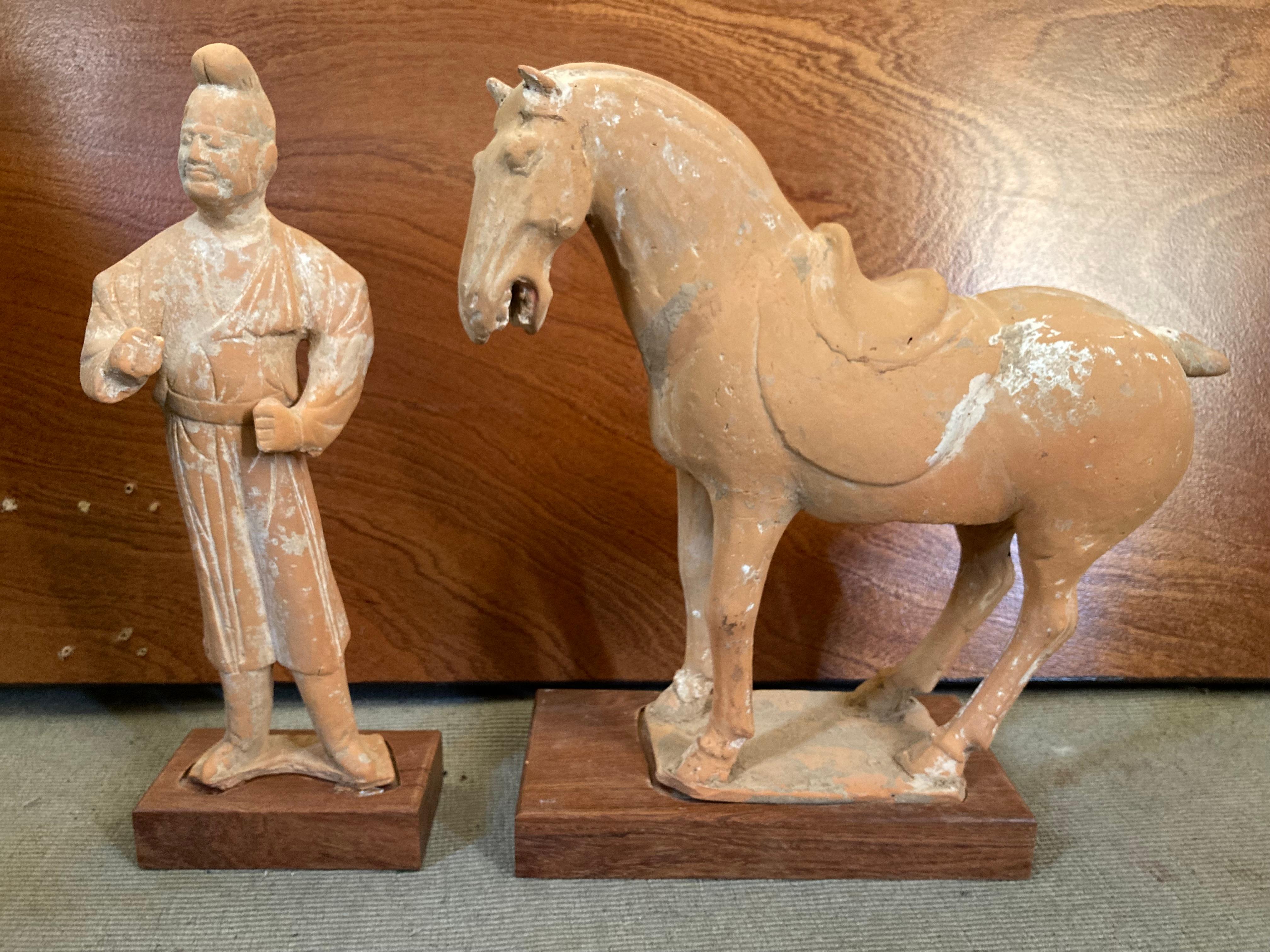 Unknown Figurative Sculpture - Tang Dynasty Horse w/ Attendant, A.D. 609 - 907, Full Docs, Superb Condition