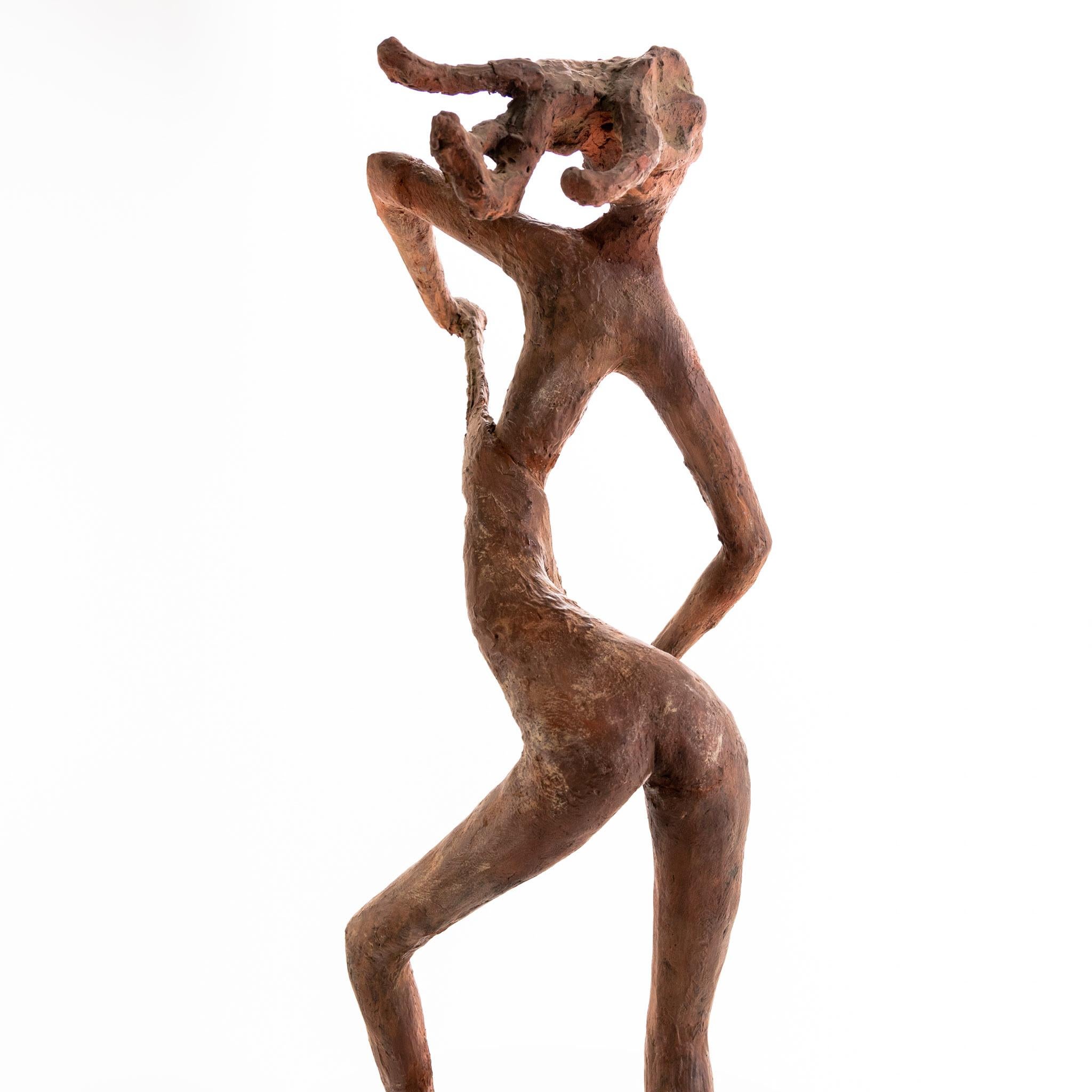 Terracotta bozzetto, dancing woman nude - Brown Nude Sculpture by Unknown
