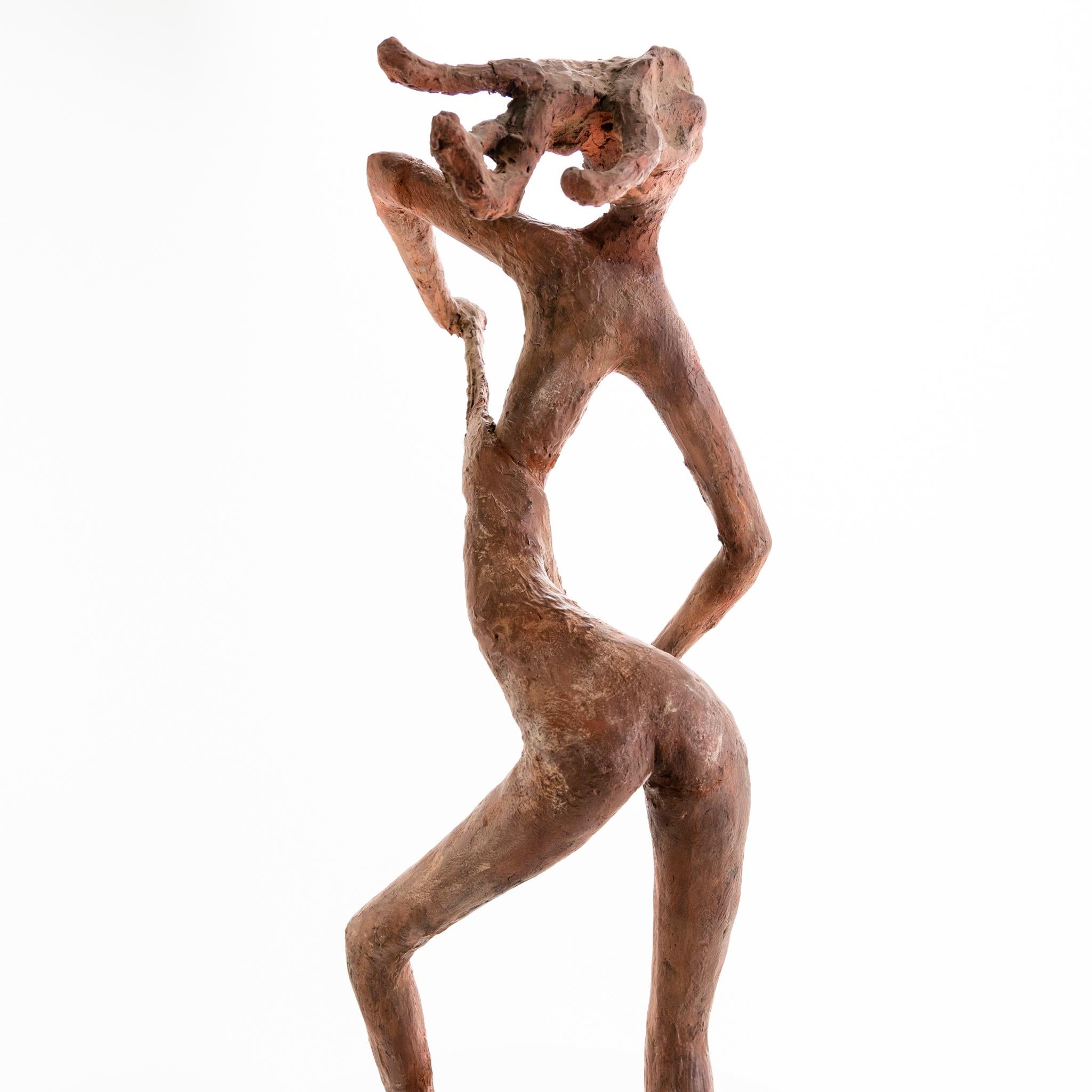 Terracotta bozzetto of a dancing female nude with scarf in mannerist style, on square base.