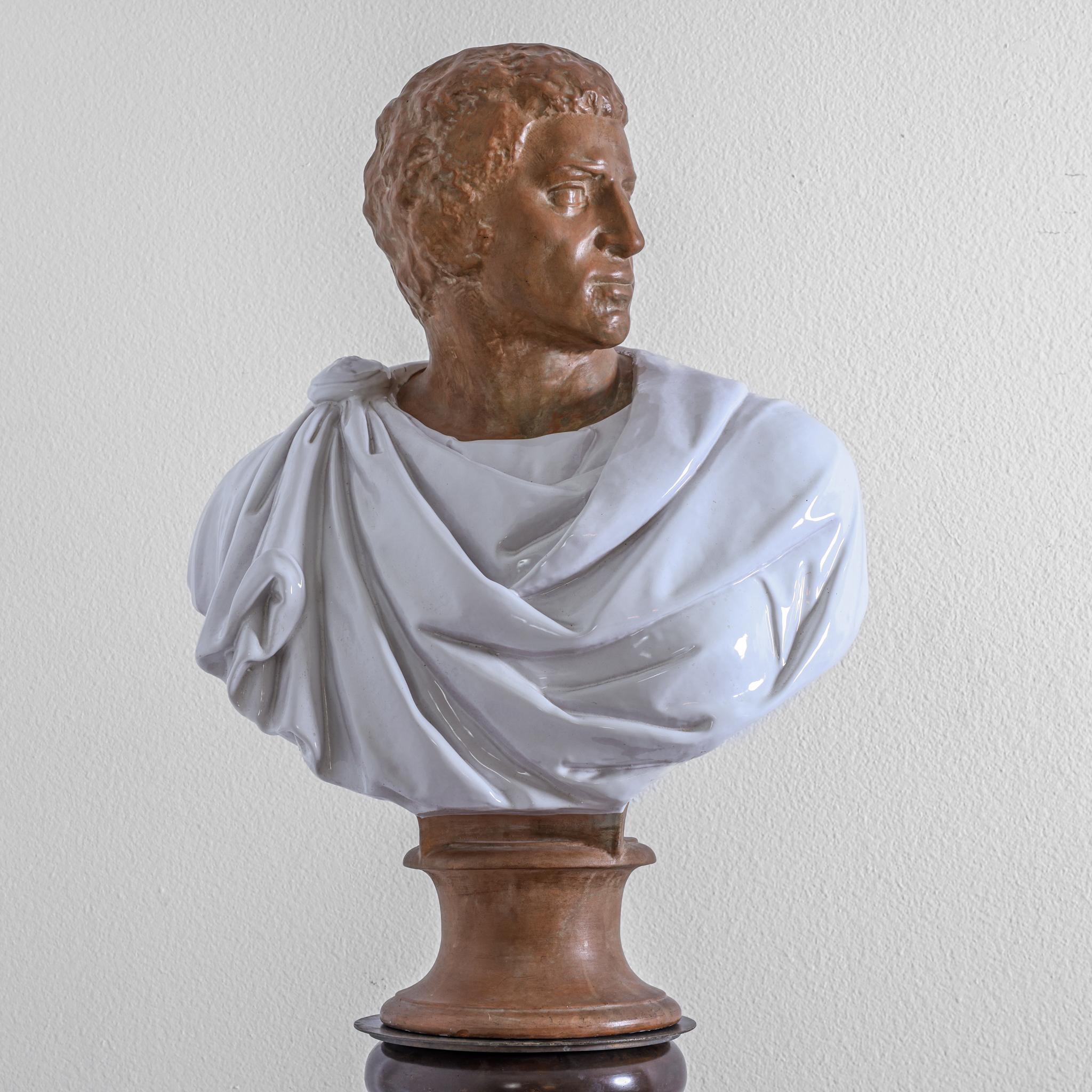 Terracotta Bust of Roman Emperor - Gray Figurative Sculpture by Unknown
