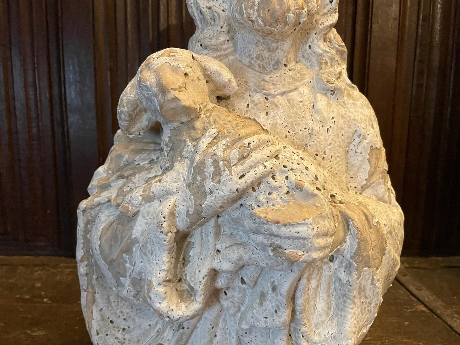 Christ à l'agneau en terre cuite - Réalisme Sculpture par Unknown