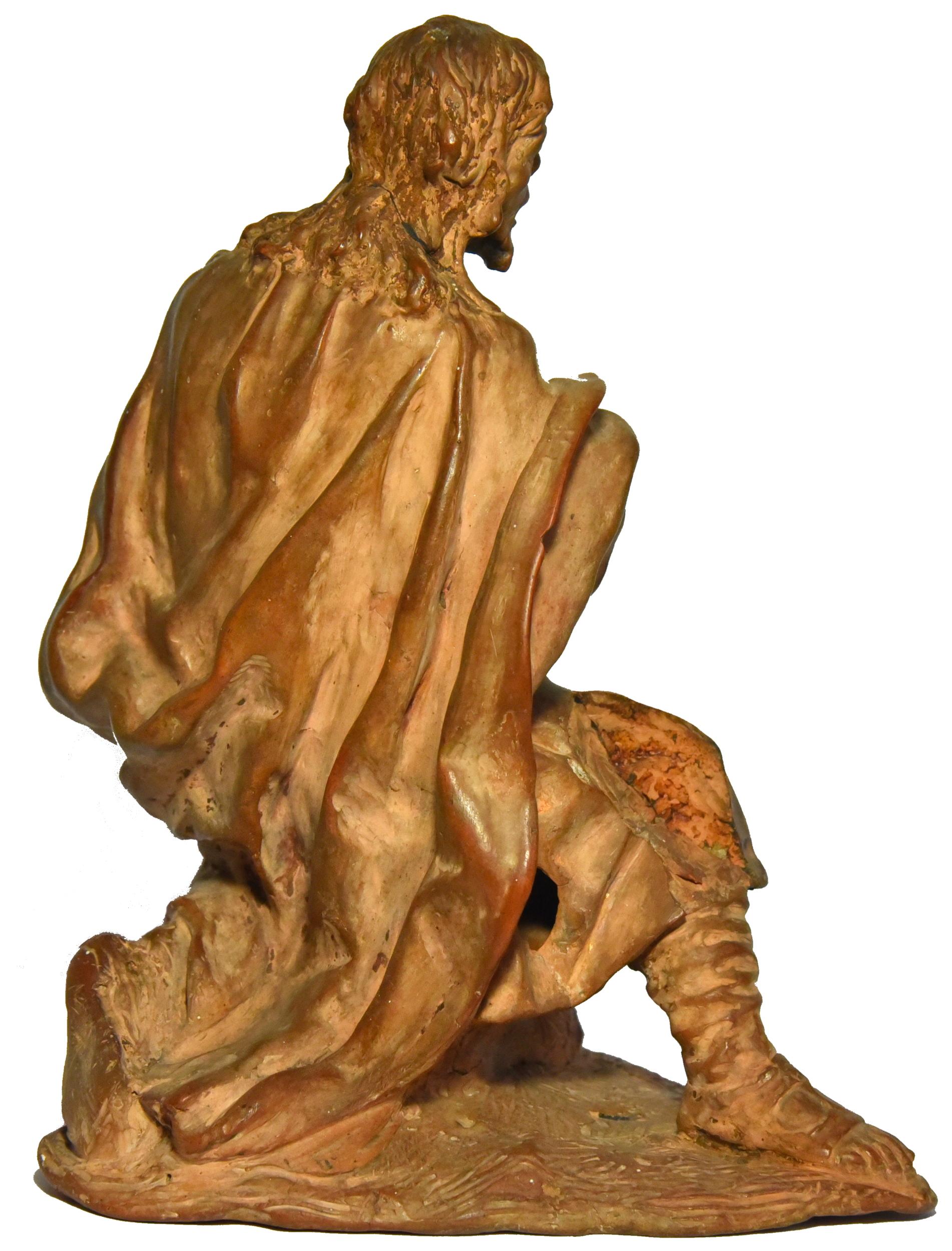 Terracotta figure of a shepherd, Italian school of the 18th century - Brown Figurative Sculpture by Unknown