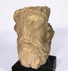 Testa Coronata Medievale in Pietra Calcarea Francia XIII-XIV secolo