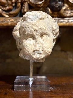 Testa di Putto in Marmo Barocco Romano XVII secolo Scuola Italiana