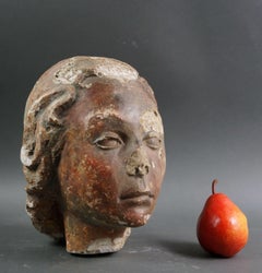 Polychrome Stucco Head Sketch Cast Fragment 19th century