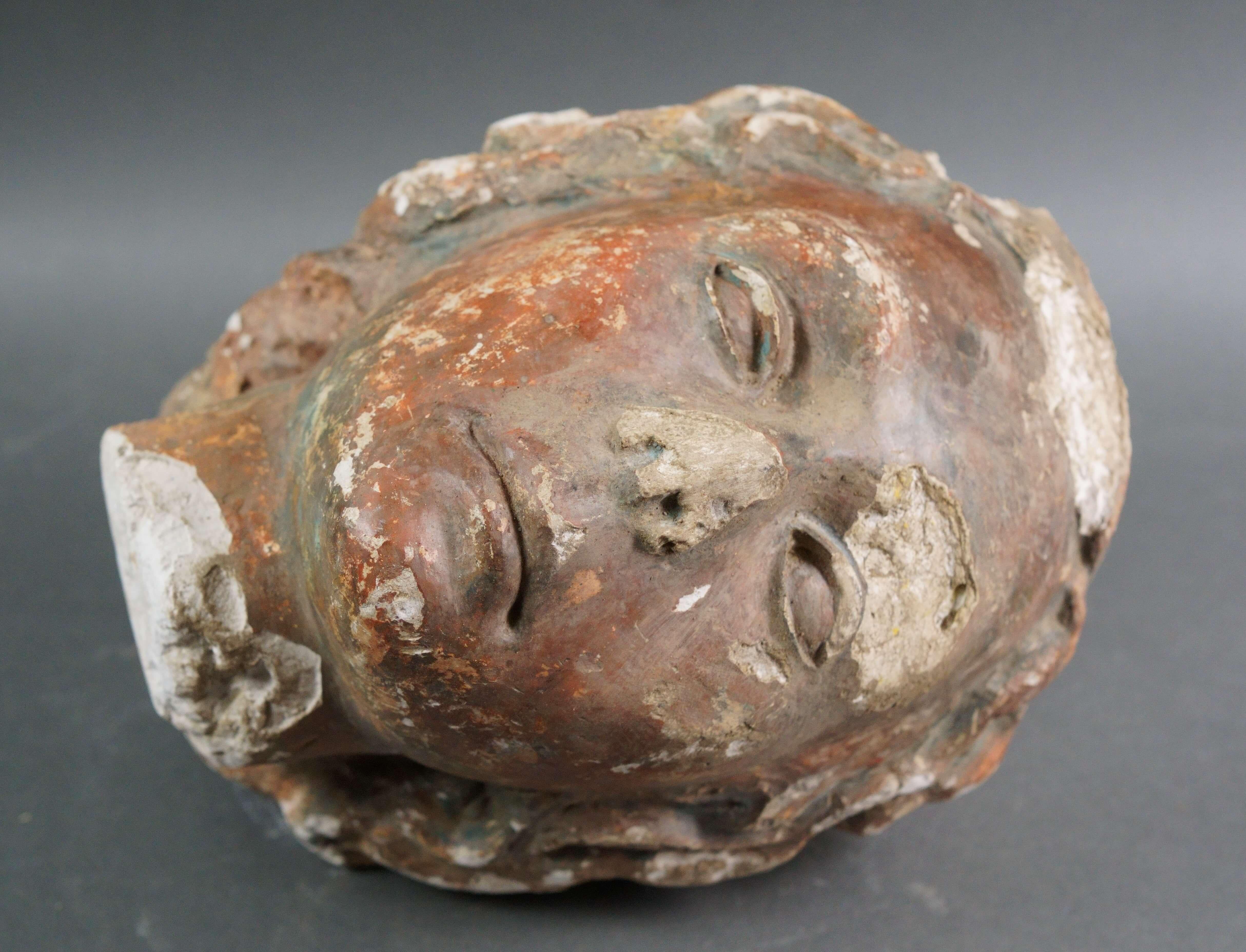 Polychrome Stucco Head Sketch Cast Fragment 19th century For Sale 1