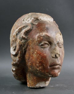 Esquisse de tête en stuc polychrome Fragment de moulage 19e siècle