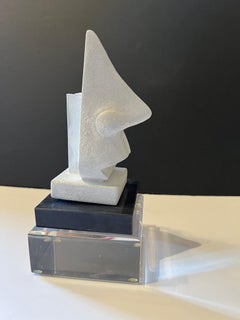 "The Nose" White Modern Plaster Sculpture on a Lucite and Black Marble