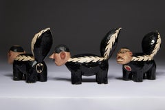 The Three Skunks of WWII, Carved Wooden Figures of Hitler, Mussolini & Tojo