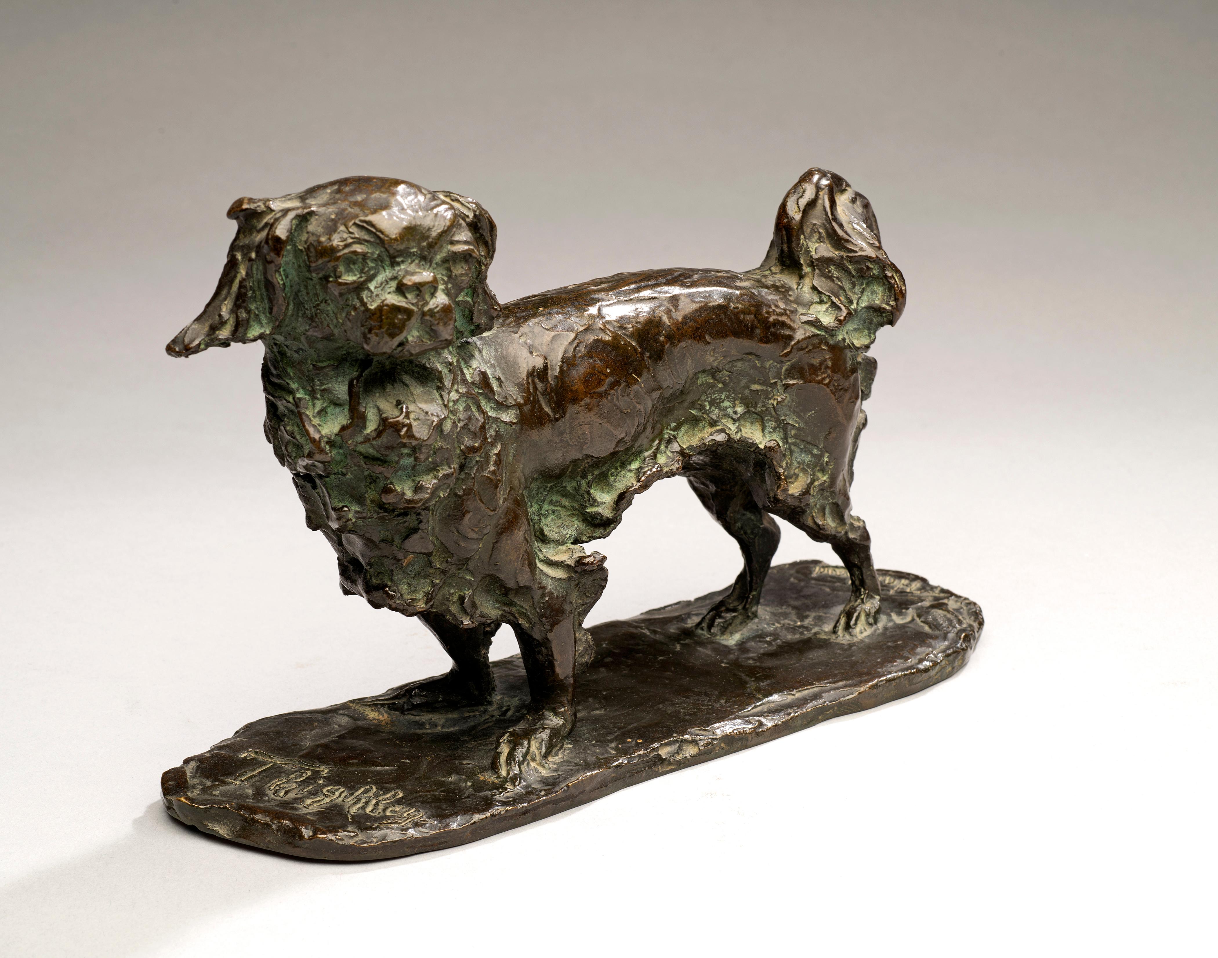 Portrait antique en bronze d'un chien Cavalier King Charles 