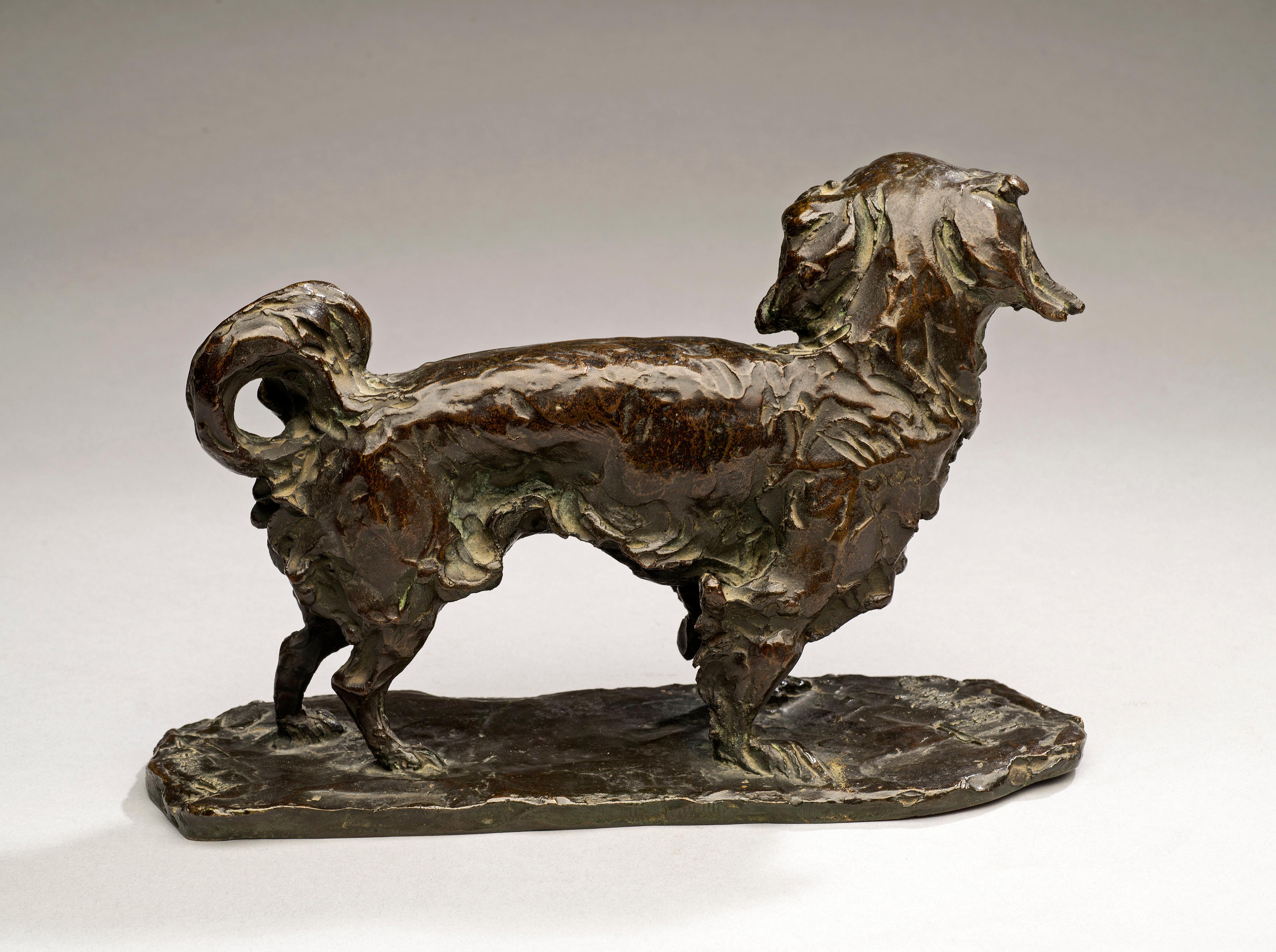 Portrait antique en bronze d'un chien Cavalier King Charles 