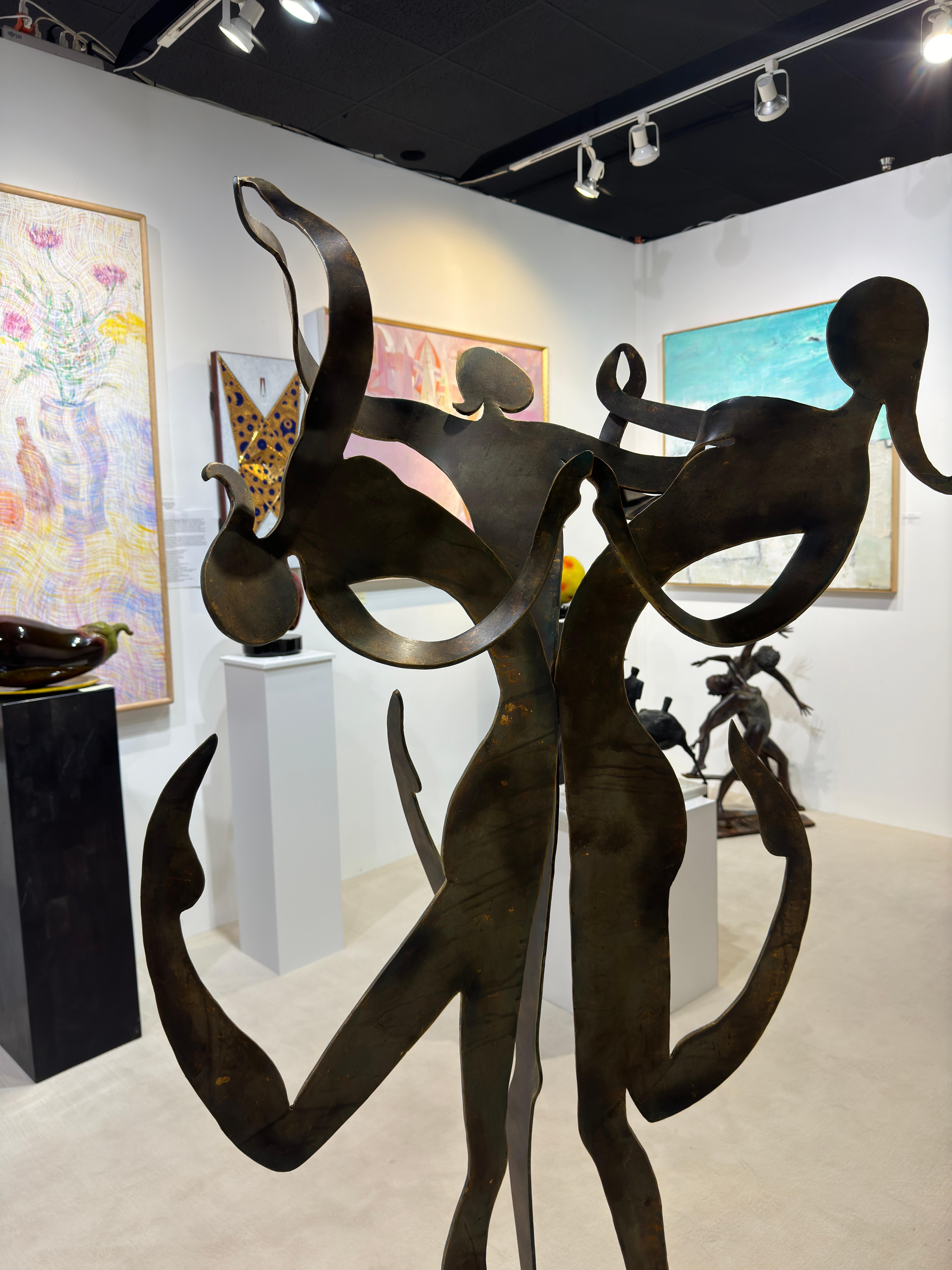 Three Dancing Figures Large Sculpture - Gold Figurative Sculpture by Unknown