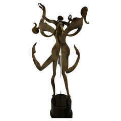 Three Dancing Graces Patinated Bronze Metal Sculpture