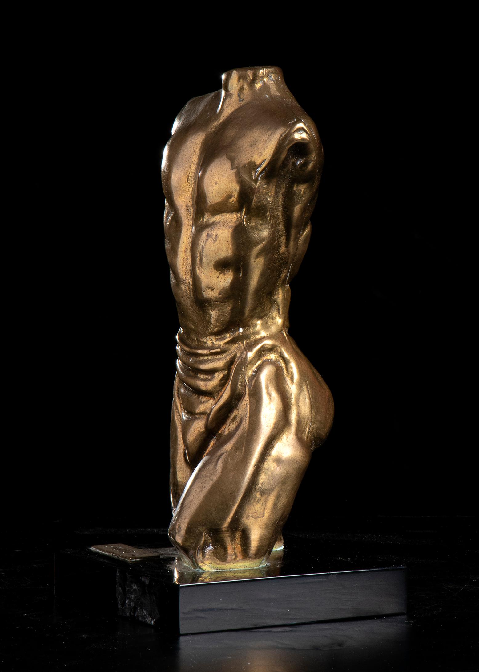 Torso Art Deco Style Signed Studio A Roma  - Gold Nude Sculpture by Unknown