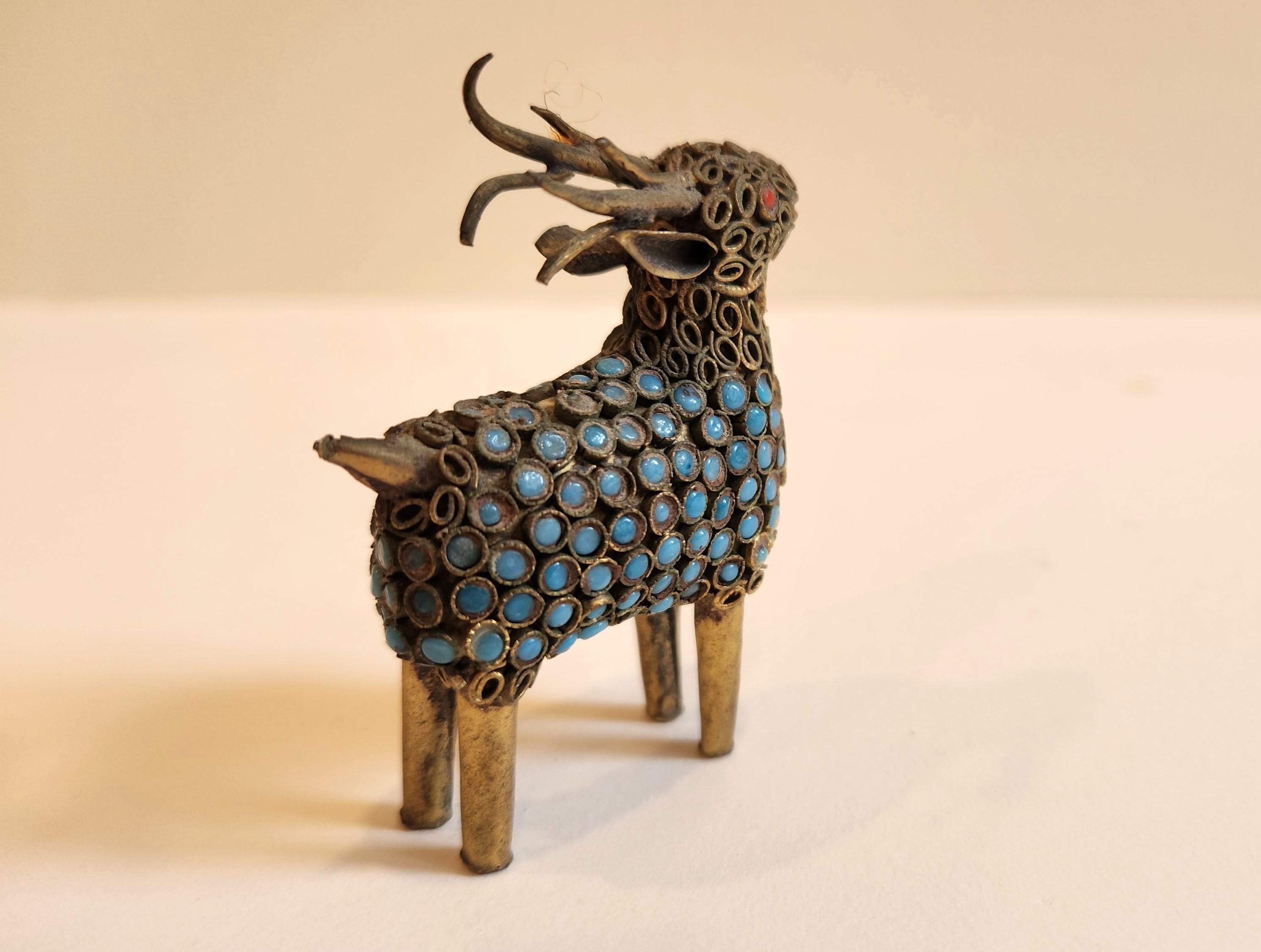 Turquoise and Coral Ram from Nepal - Sculpture by Unknown