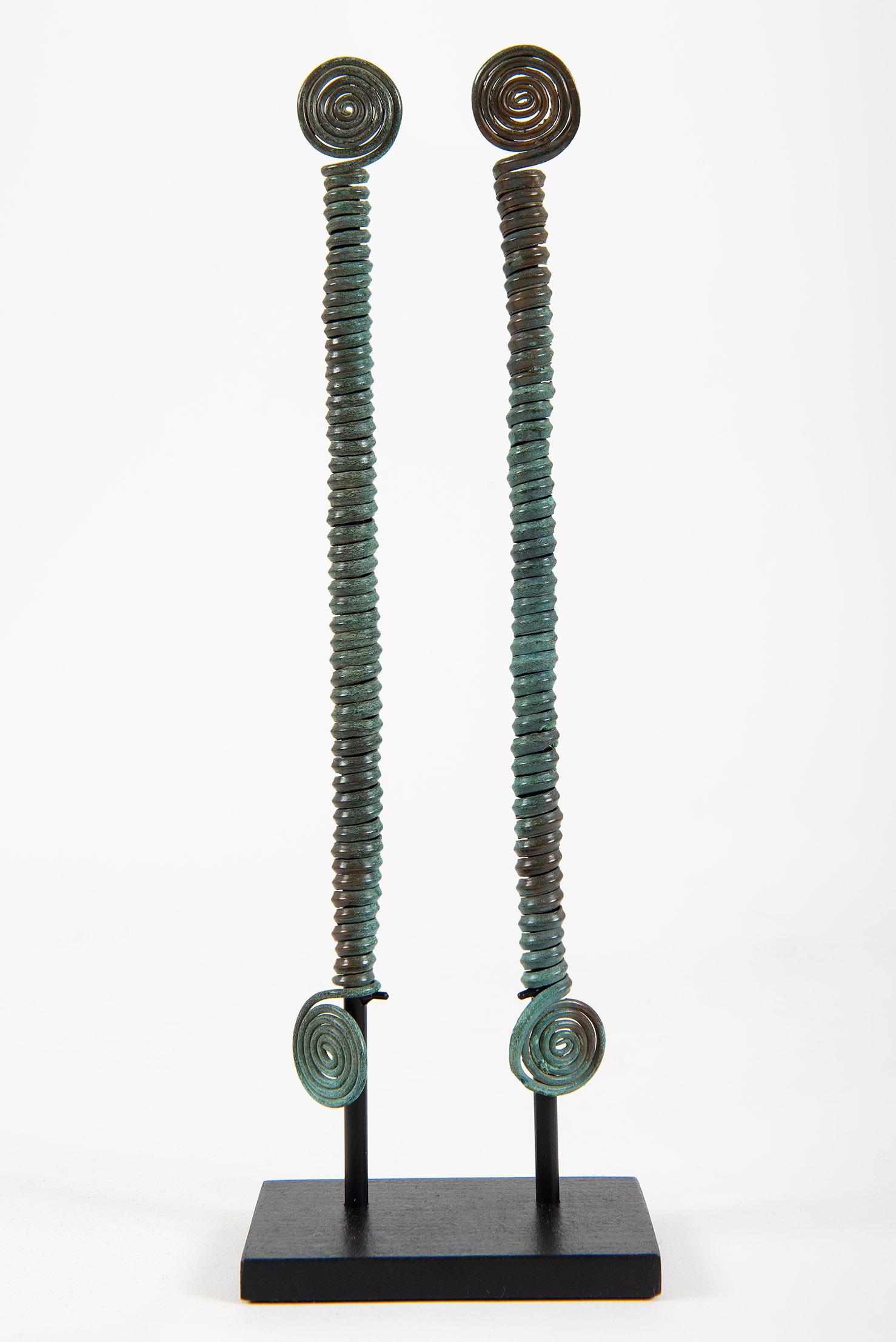 Two spiral pins fibula, Hallstatt, 1st Iron Age, Bronze, Sculpture, Antiquities