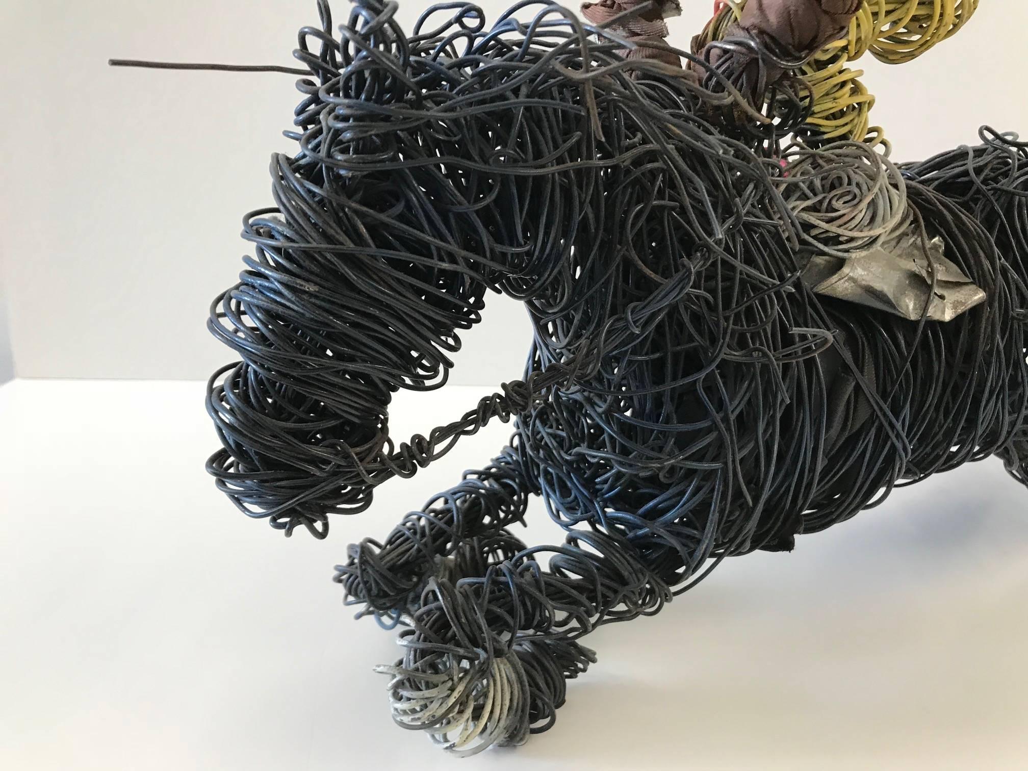 Untitled (Wired Jockey on Horse Sculpture) - Gray Abstract Sculpture by Unknown