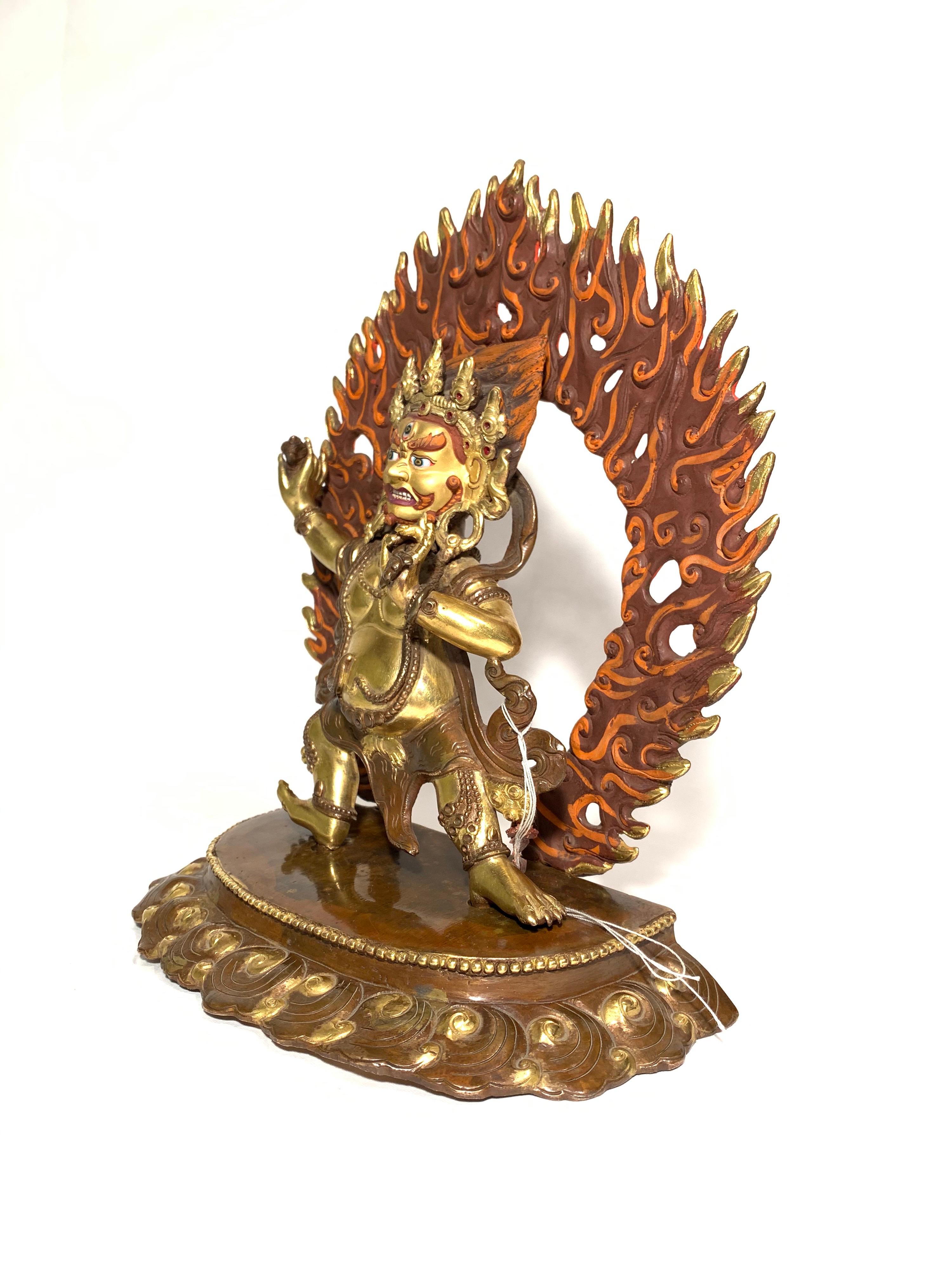 Vajrapani Statue 10 Inch with 24K Gold Handcrafted by Lost Wax Process - Sculpture by Unknown