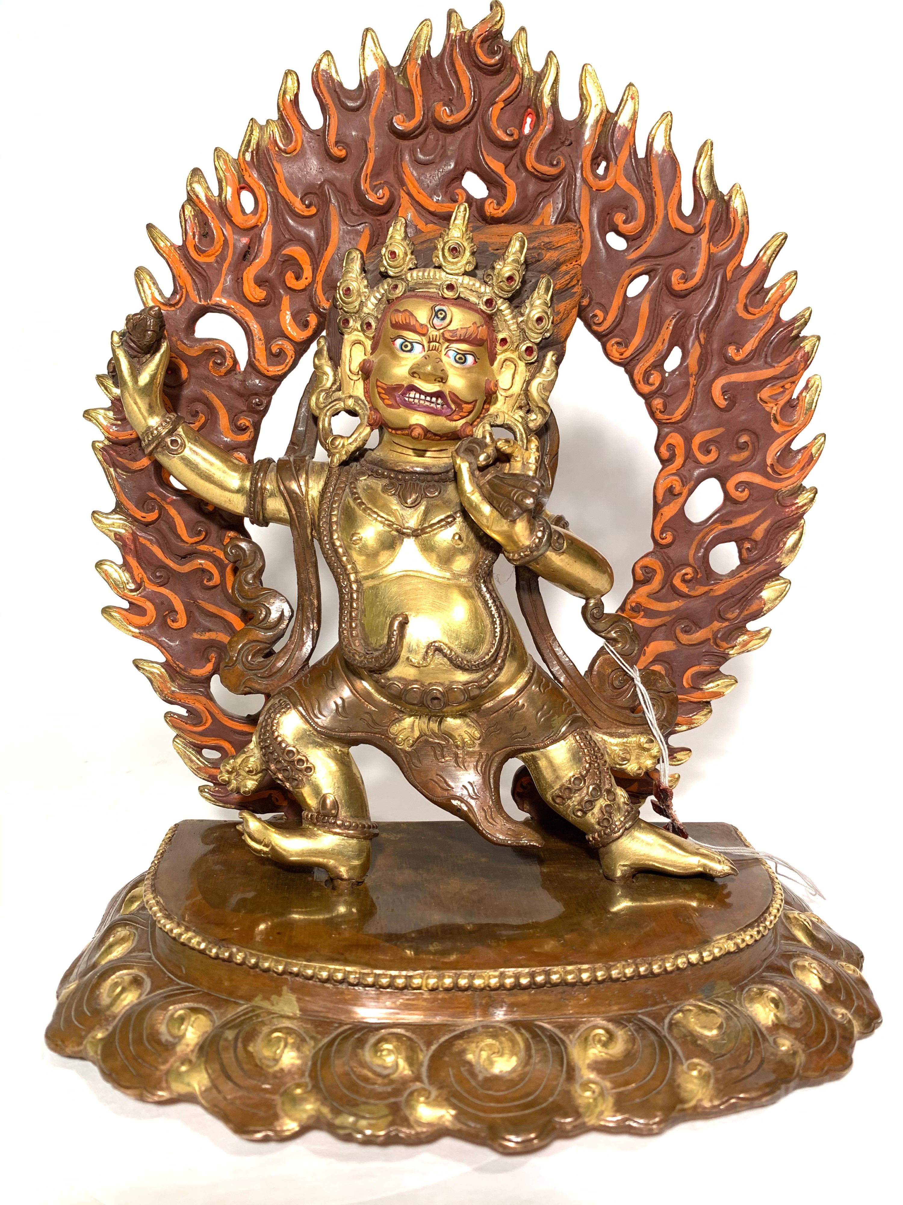 Vajrapani Statue 10 Inch with 24K Gold Handcrafted by Lost Wax Process - Other Art Style Sculpture by Unknown