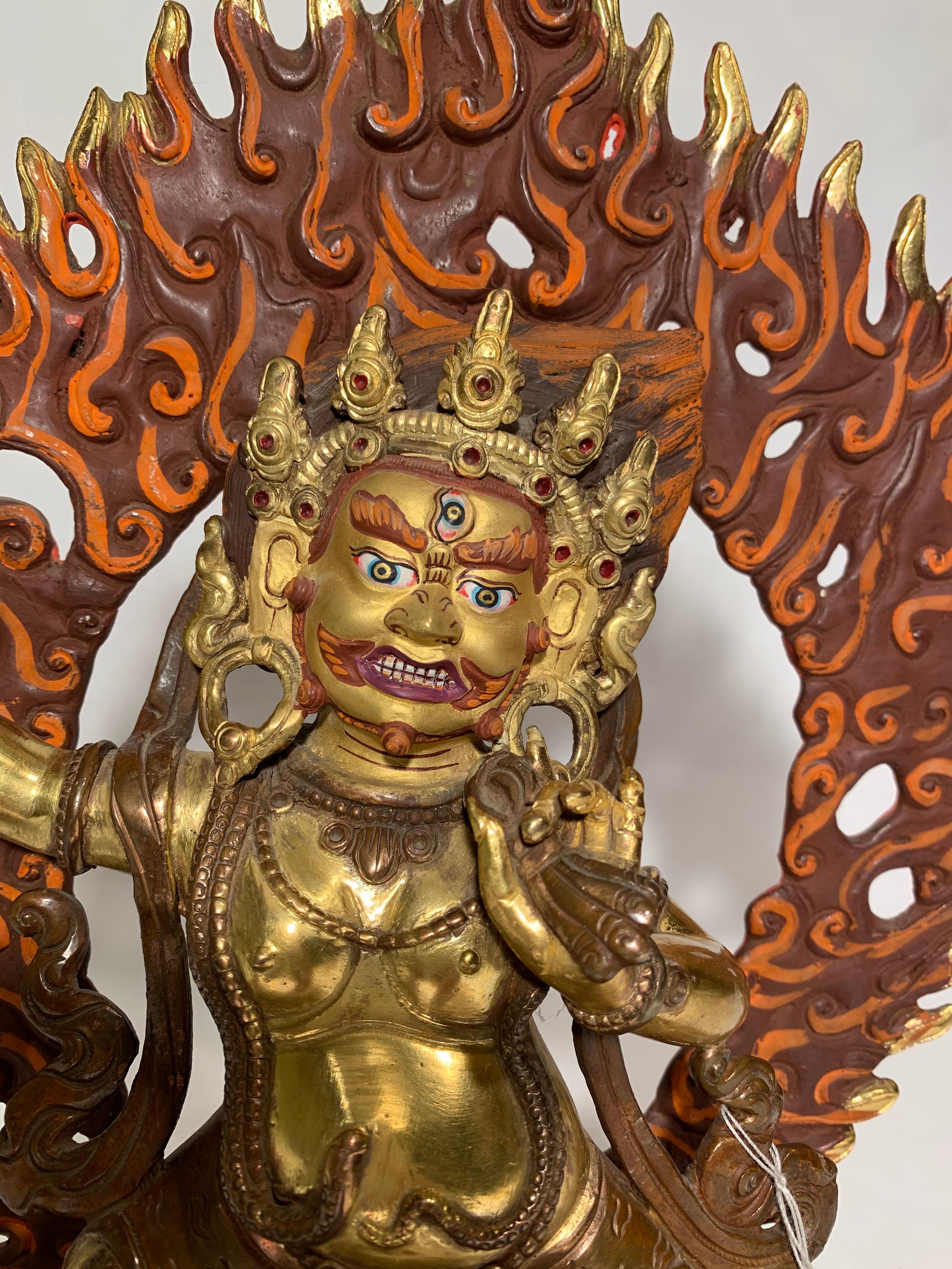 Vajrapani Statue 10 Inch with 24K Gold Handcrafted by Lost Wax Process - Brown Figurative Sculpture by Unknown