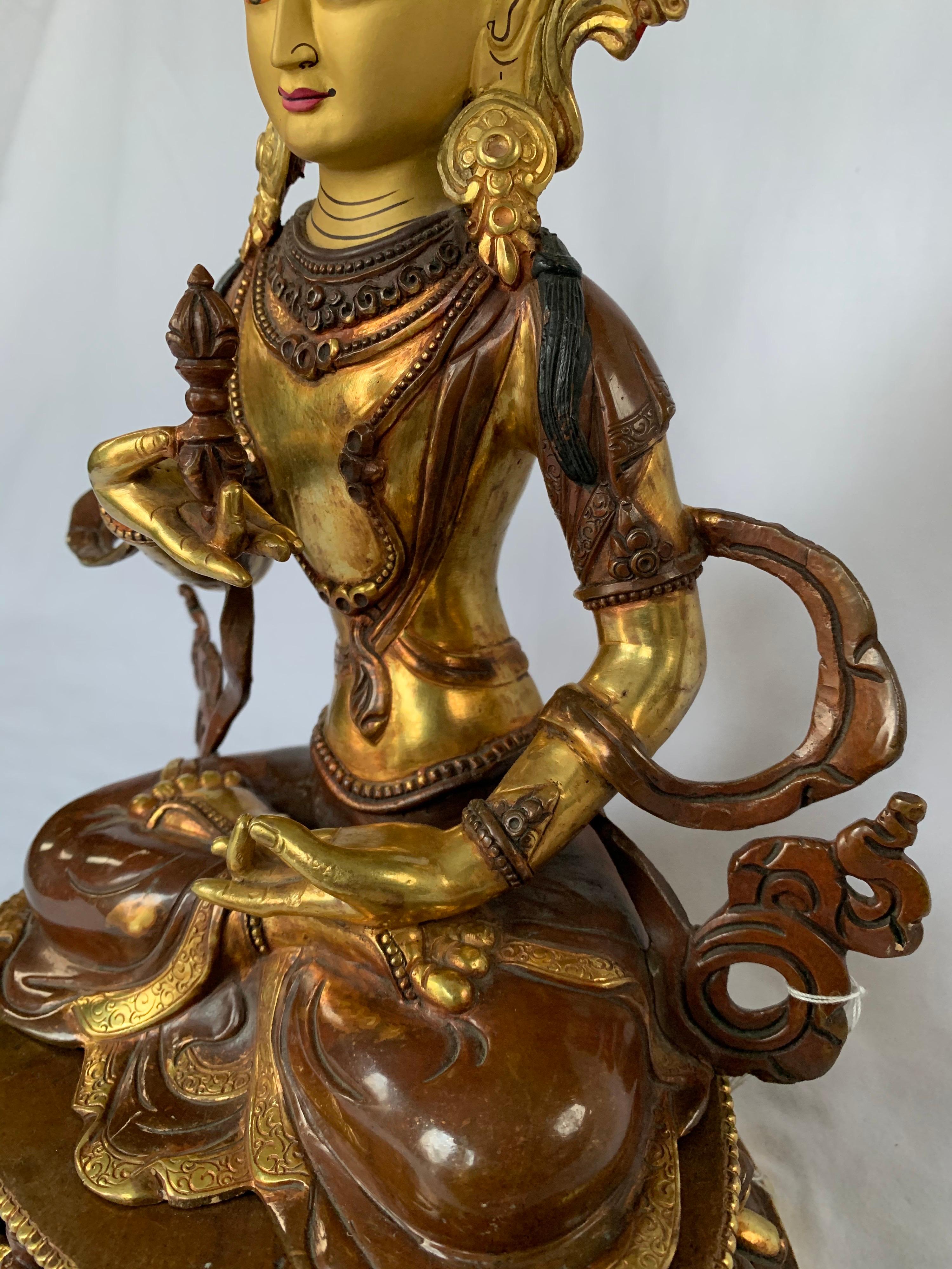 Vajrasattva Statue 12.5 Inch with 24K Gold Handcrafted by Lost Wax Process For Sale 3