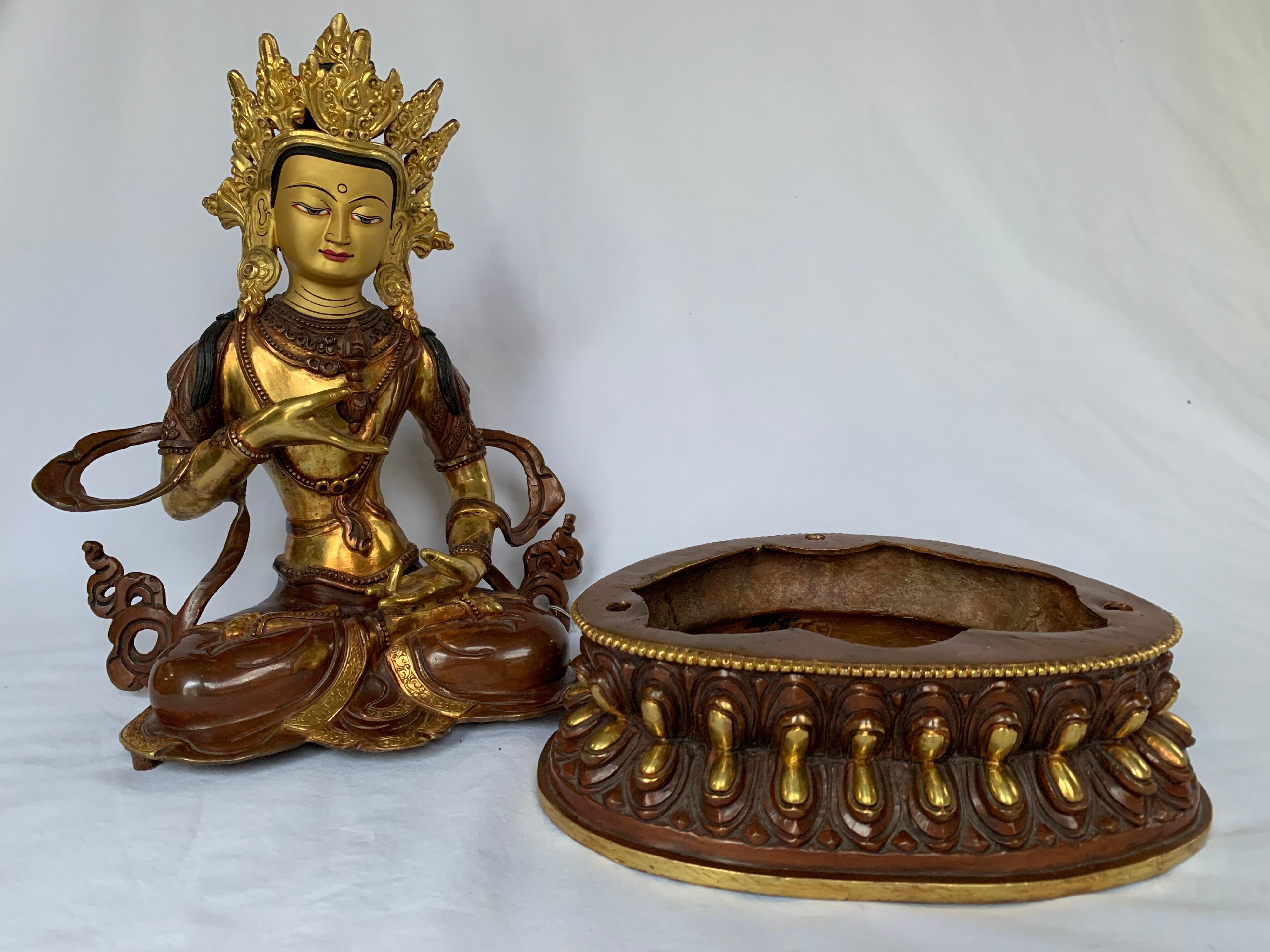 Vajrasattva Statue 12.5 Inch with 24K Gold Handcrafted by Lost Wax Process For Sale 5