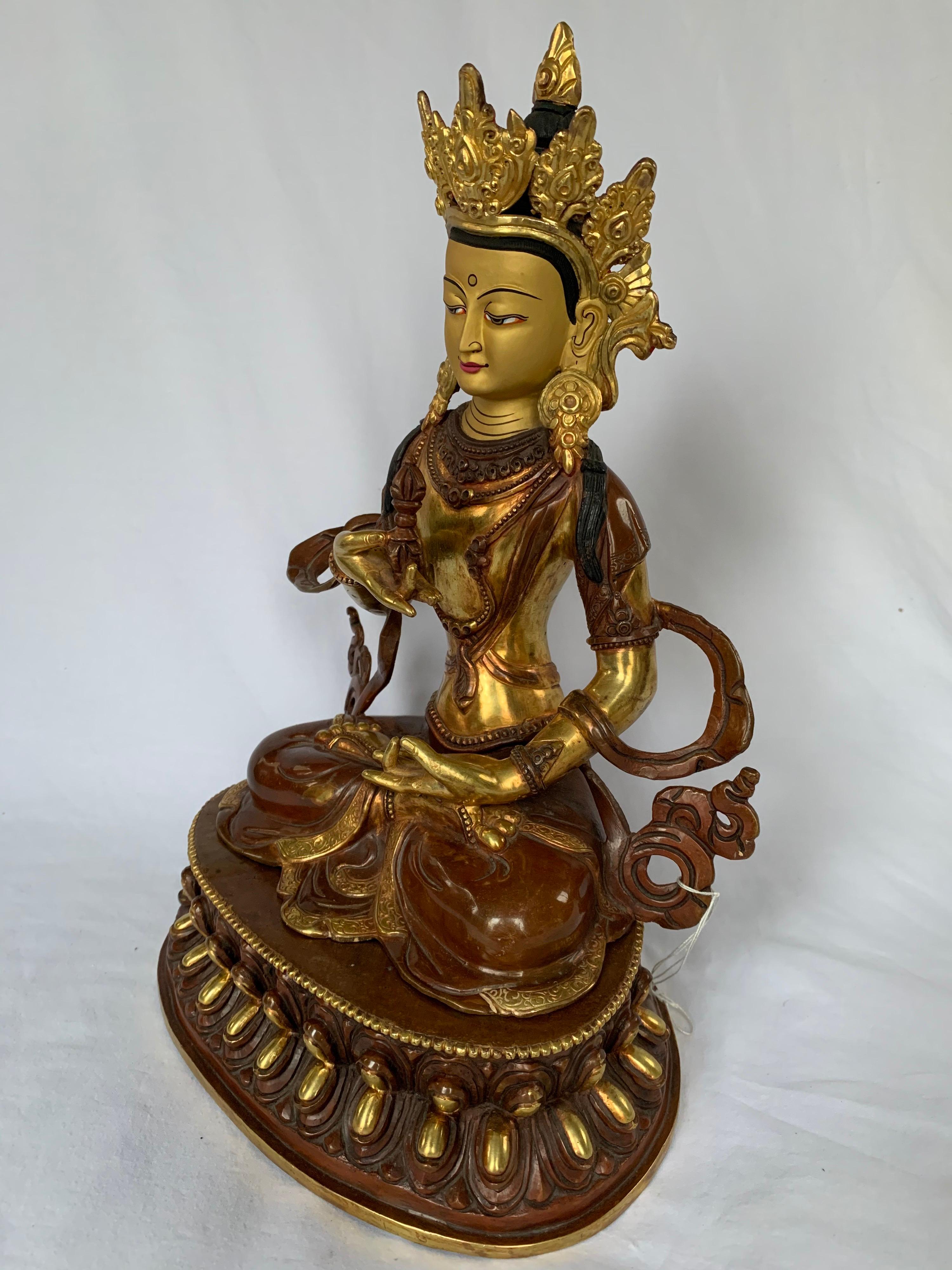 Vajrasattva Statue 12.5 Inch with 24K Gold Handcrafted by Lost Wax Process - Sculpture by Unknown