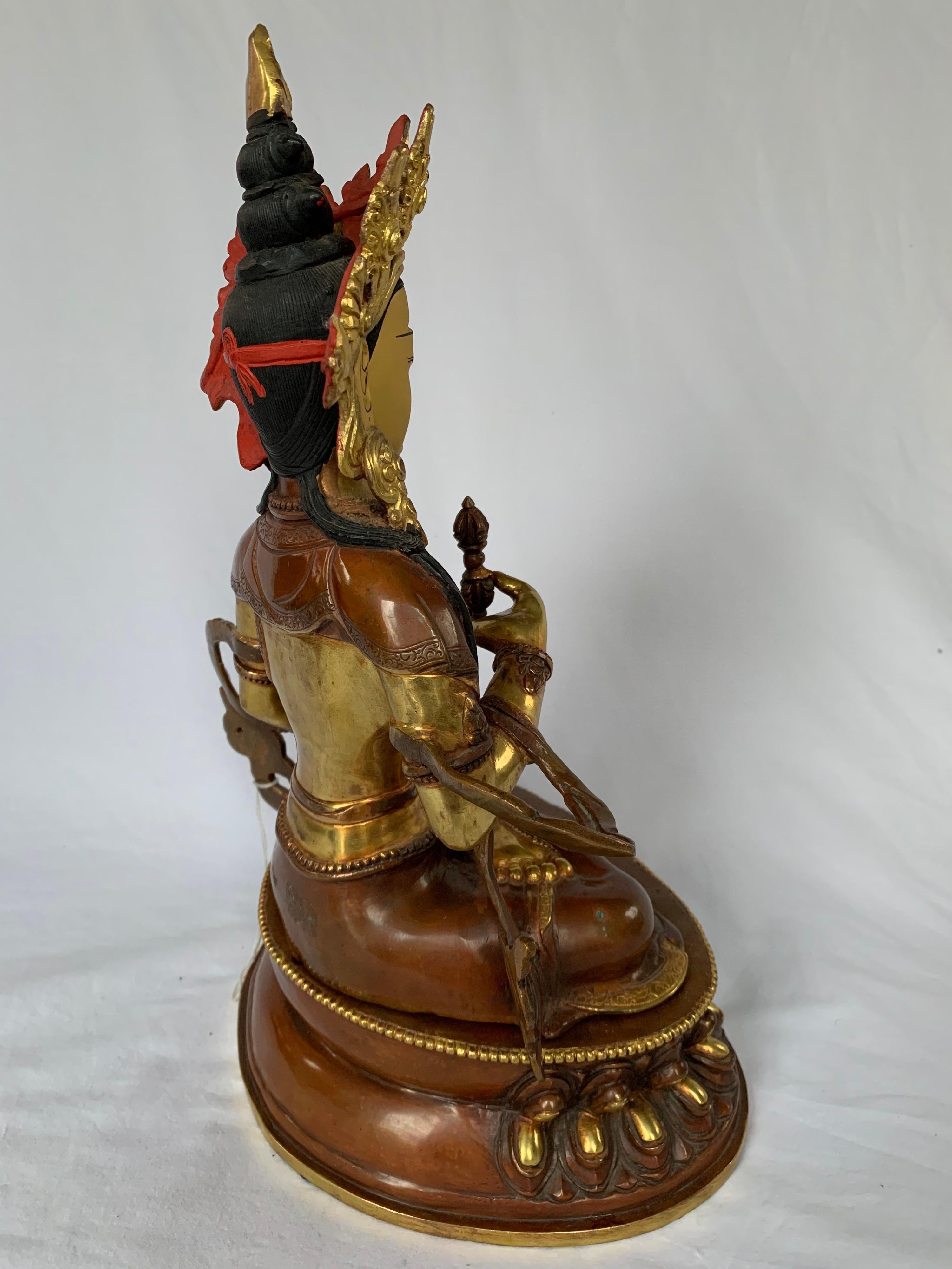 Vajrasattva Statue 12.5 Inch with 24K Gold Handcrafted by Lost Wax Process - Other Art Style Sculpture by Unknown