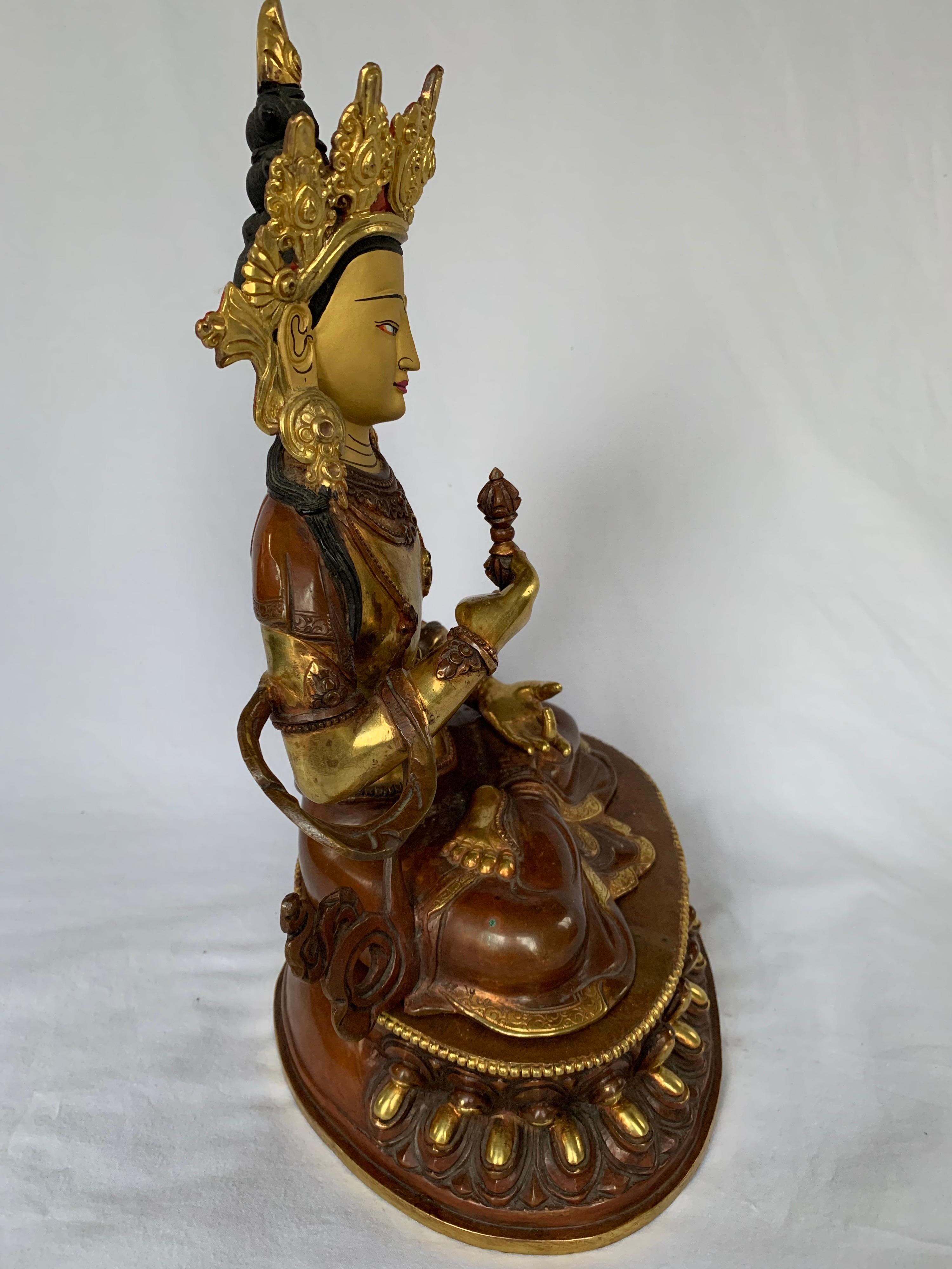 Vajrasattva Statue 12.5 Inch with 24K Gold Handcrafted by Lost Wax Process - Gray Figurative Sculpture by Unknown