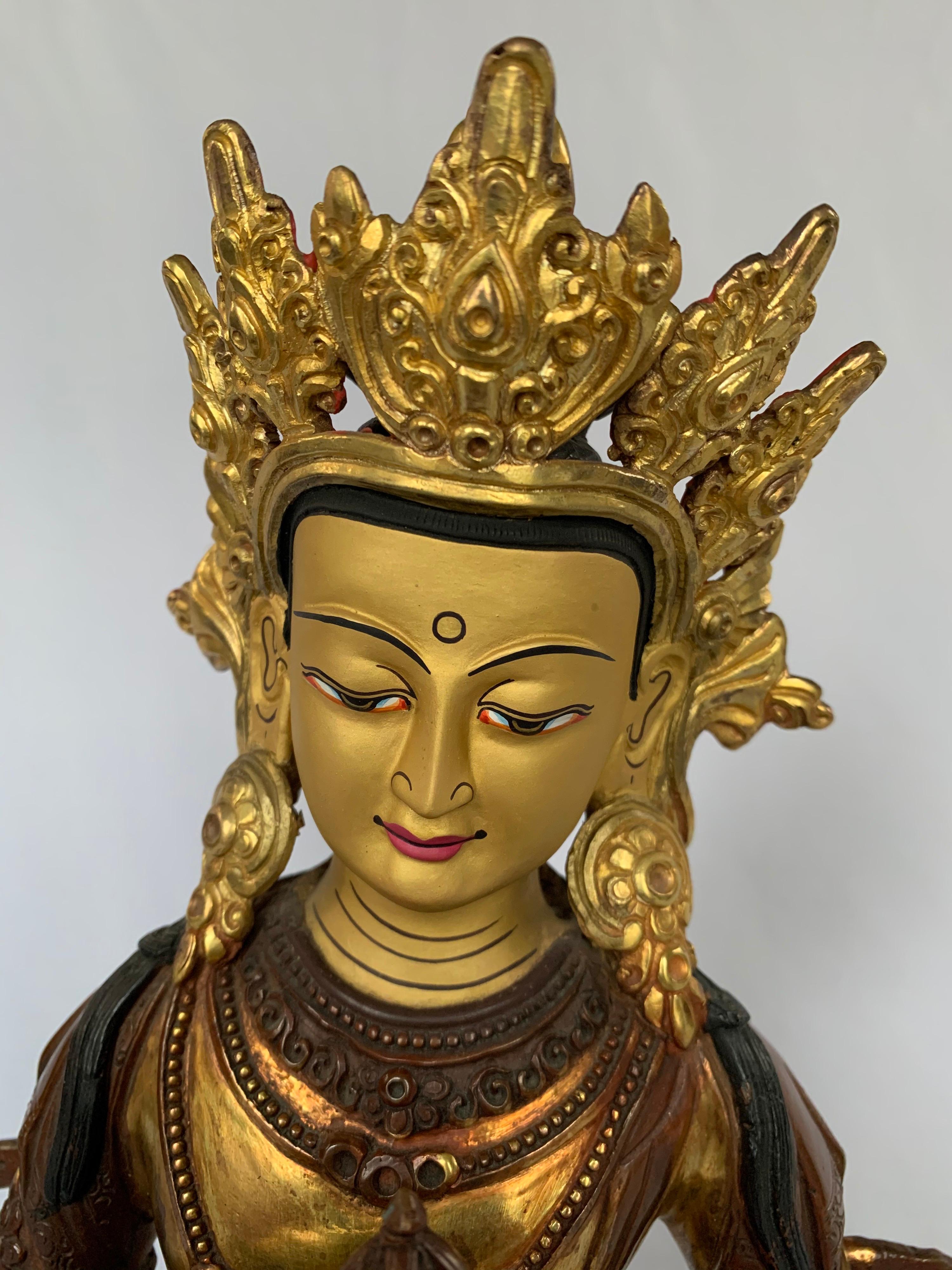 Vajrasattva Statue 12.5 Inch with 24K Gold Handcrafted by Lost Wax Process For Sale 1