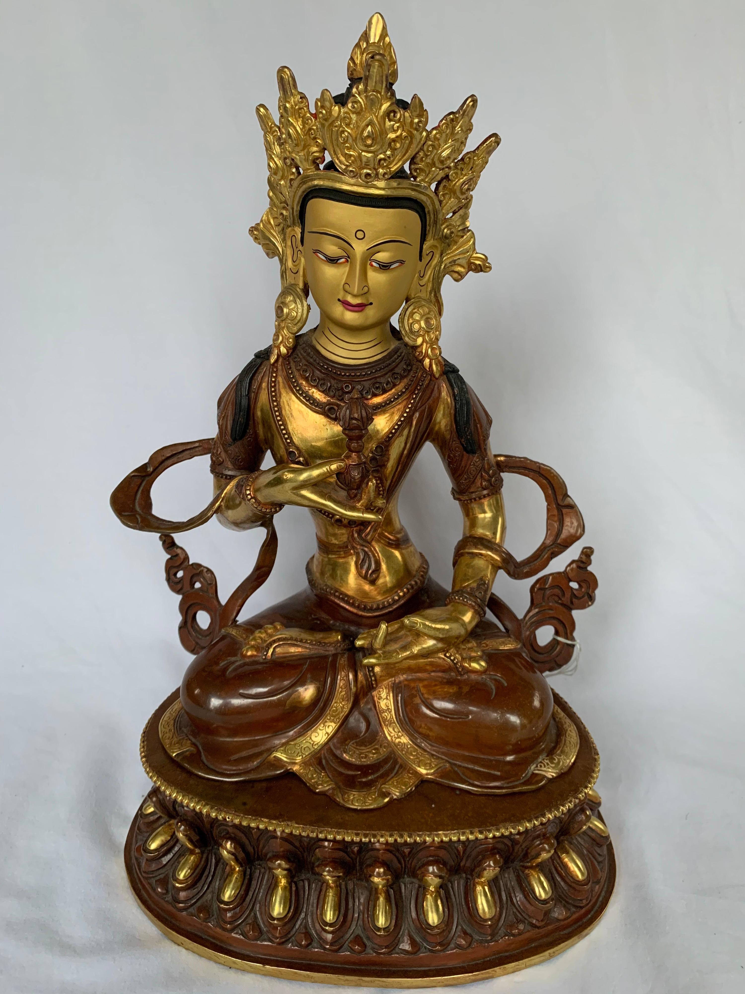 Unknown Figurative Sculpture - Vajrasattva Statue 12.5 Inch with 24K Gold Handcrafted by Lost Wax Process