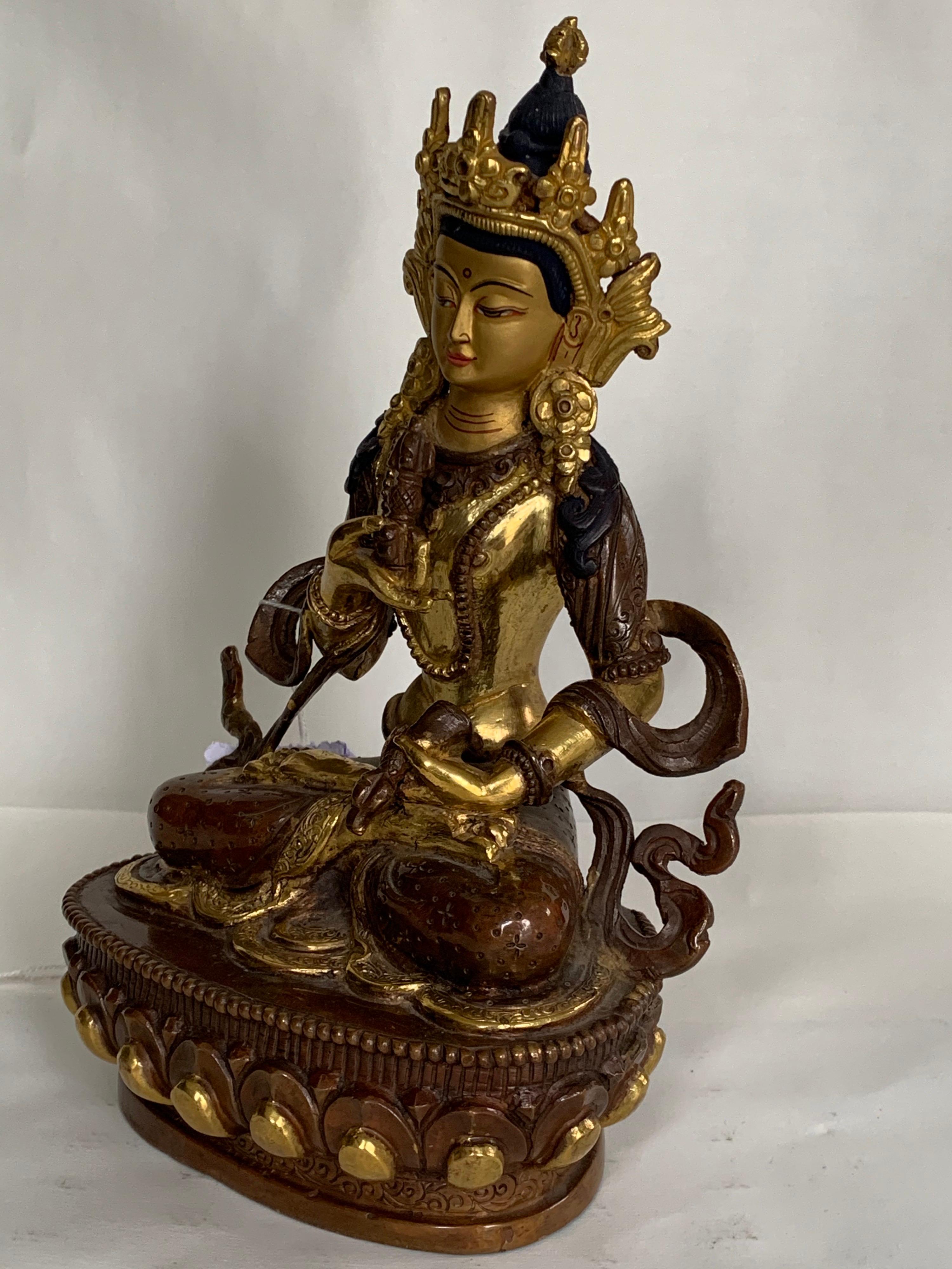 Vajrasattva Statue 7.5 Inch with 24K Gold Handcrafted by Lost Wax Process - Sculpture by Unknown